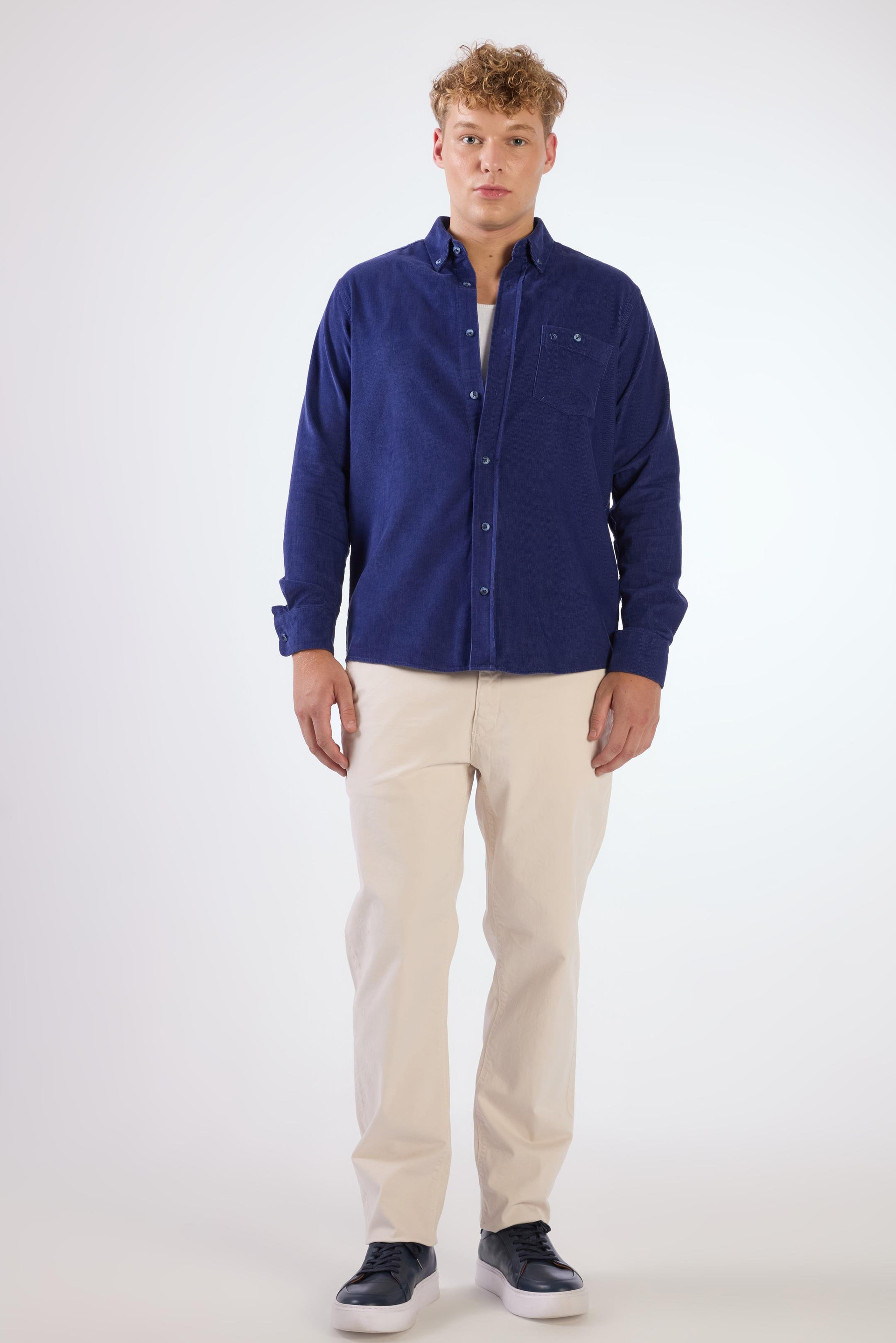 A.LACİVERT   FİTİLLİ ERKEK GÖMLEK - REGULAR FIT