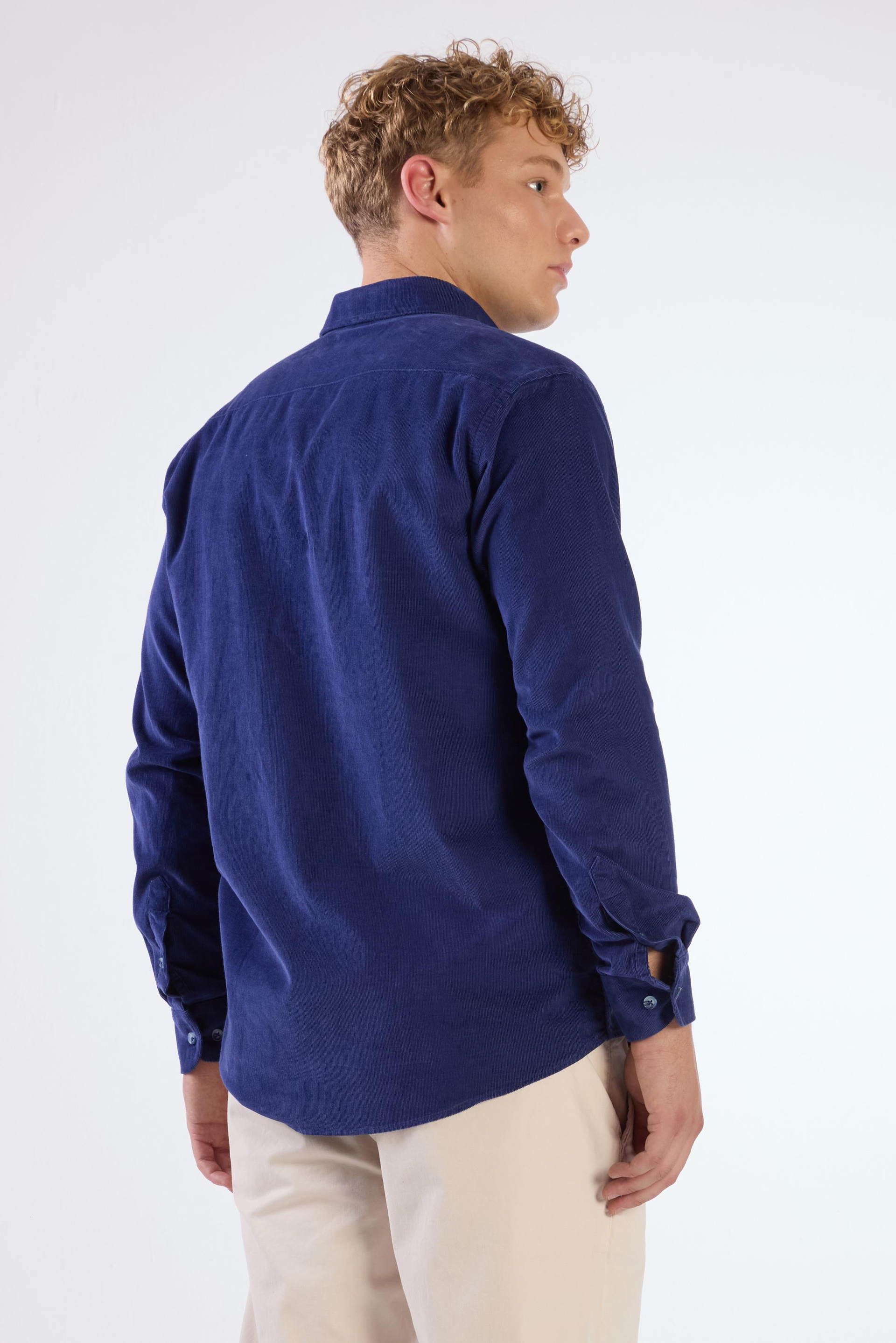 A.LACİVERT   FİTİLLİ ERKEK GÖMLEK - REGULAR FIT