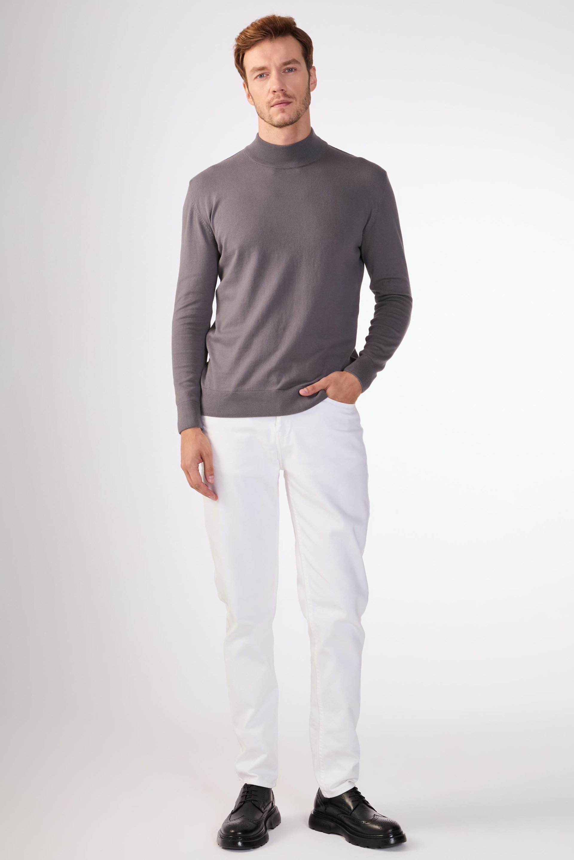 Antrasit   Düz Erkek Triko - Slim Fit