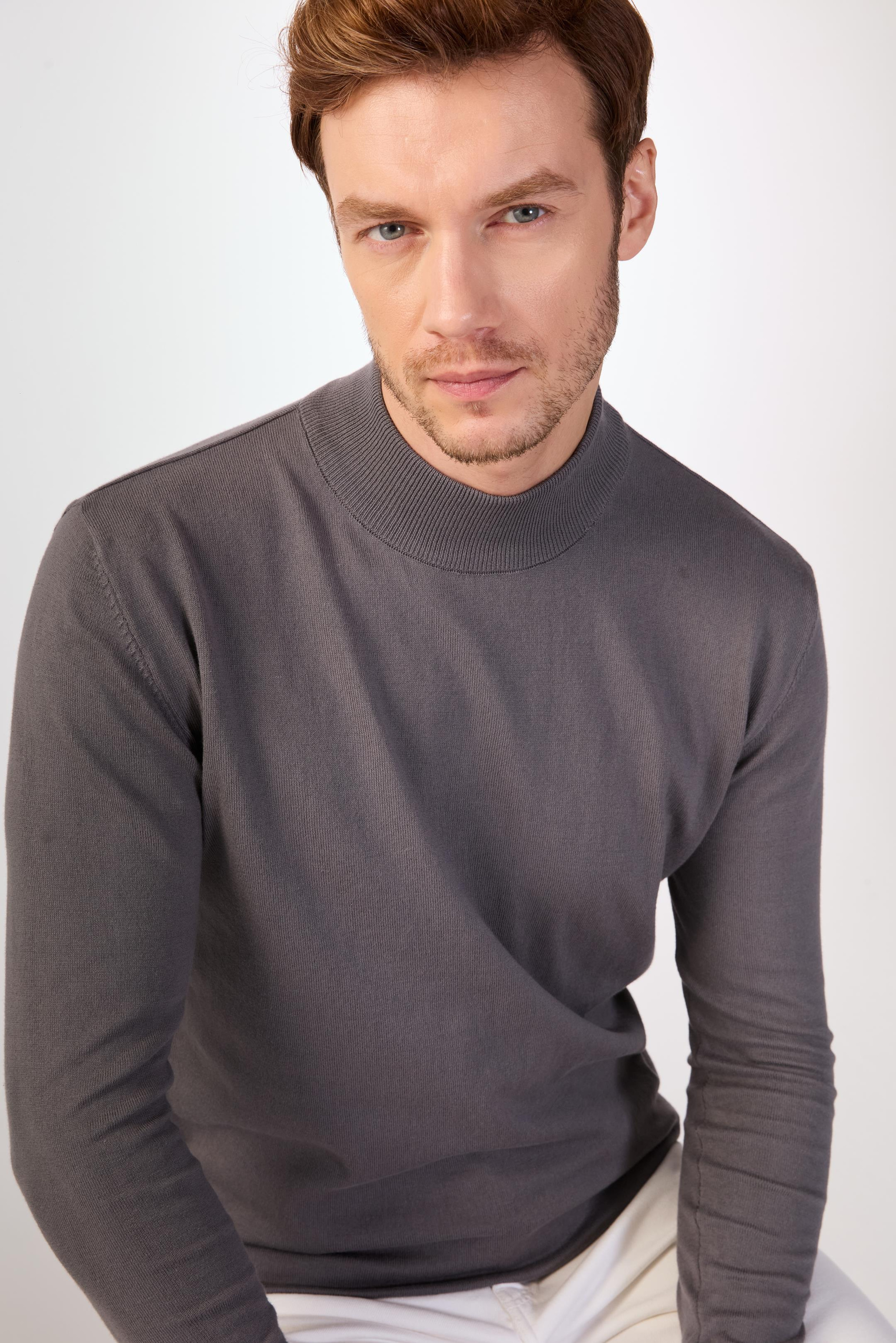 Antrasit   Düz Erkek Triko - Slim Fit