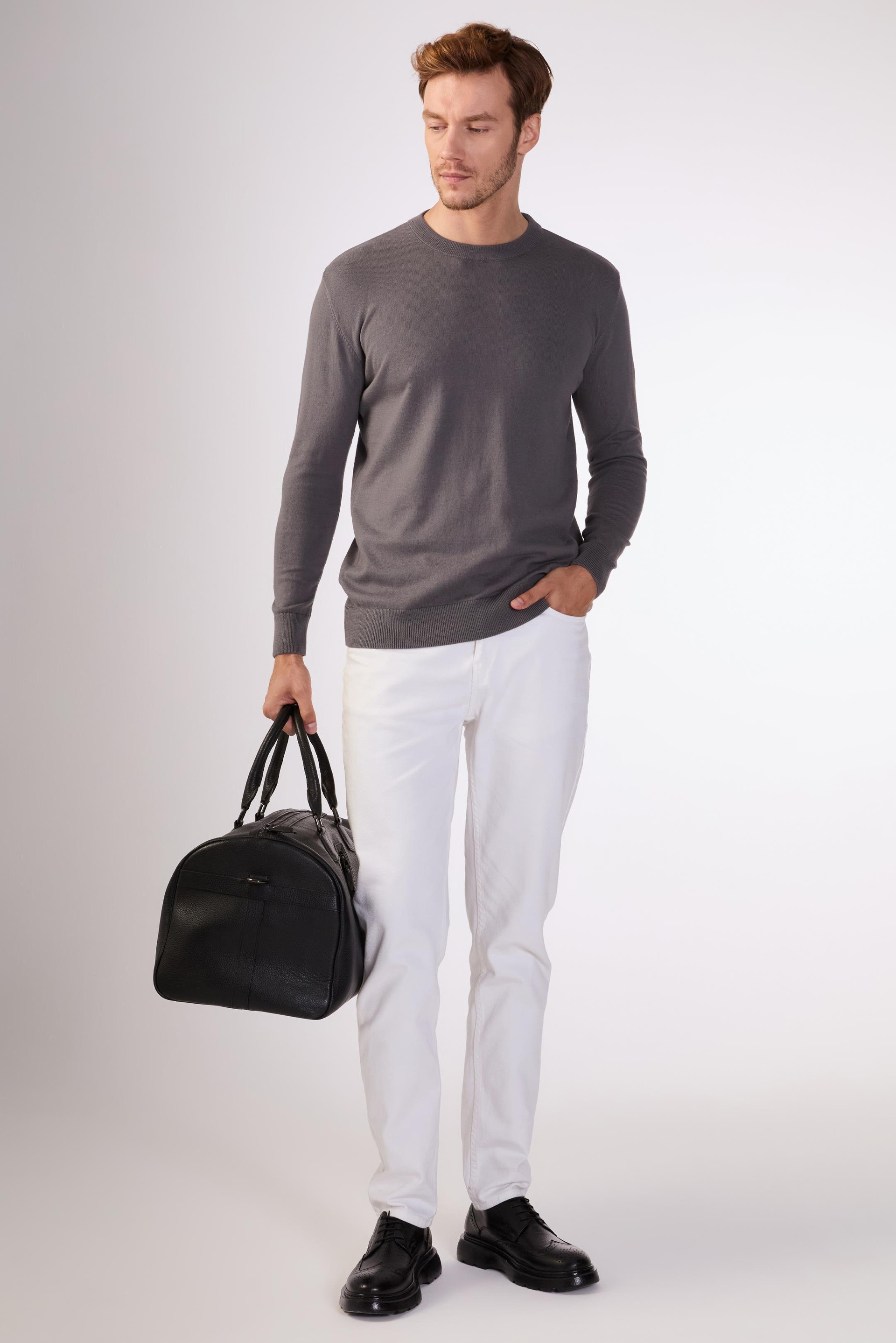 Antrasit   Düz Erkek Triko - Slim Fit