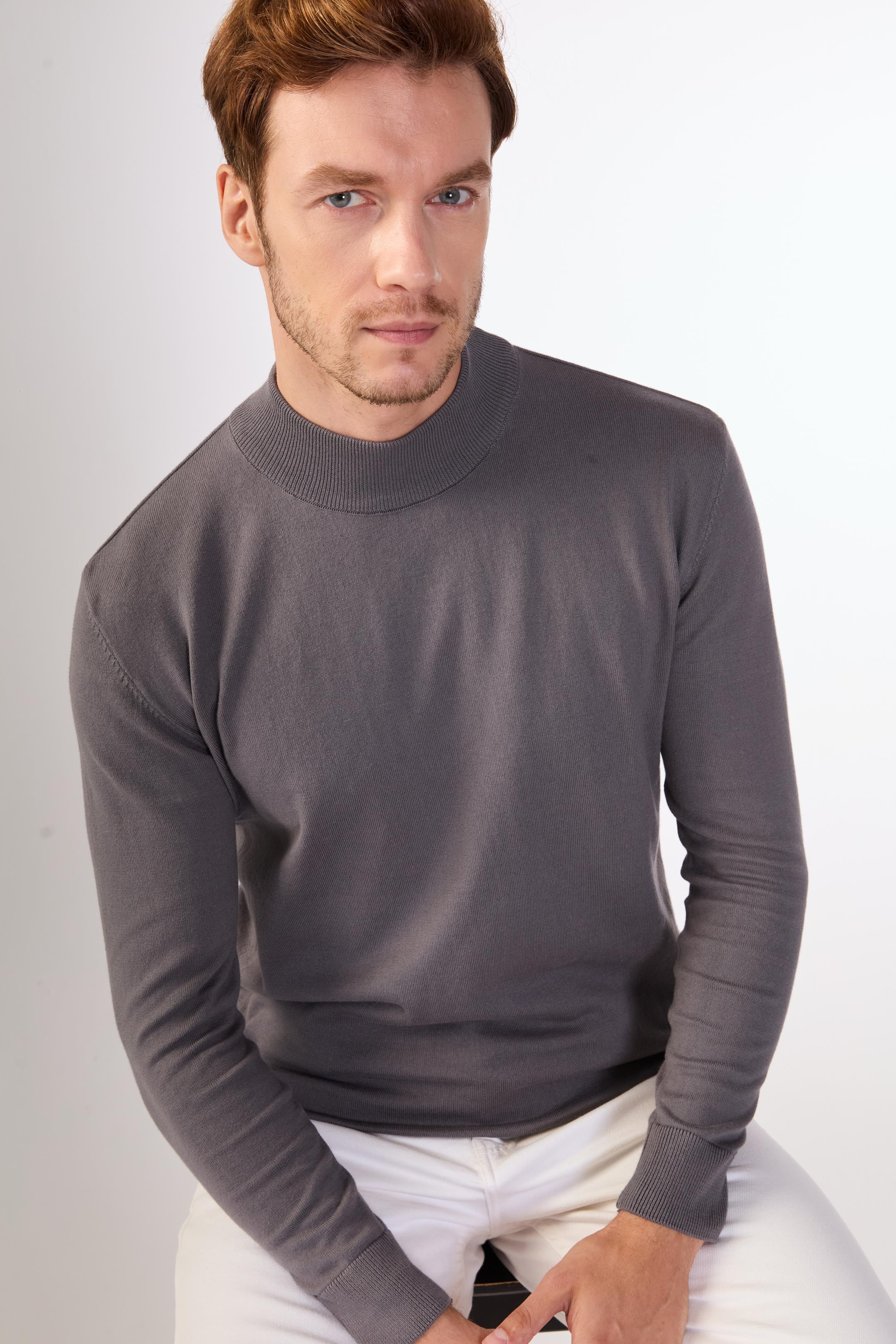 Antrasit   Düz Erkek Triko - Slim Fit