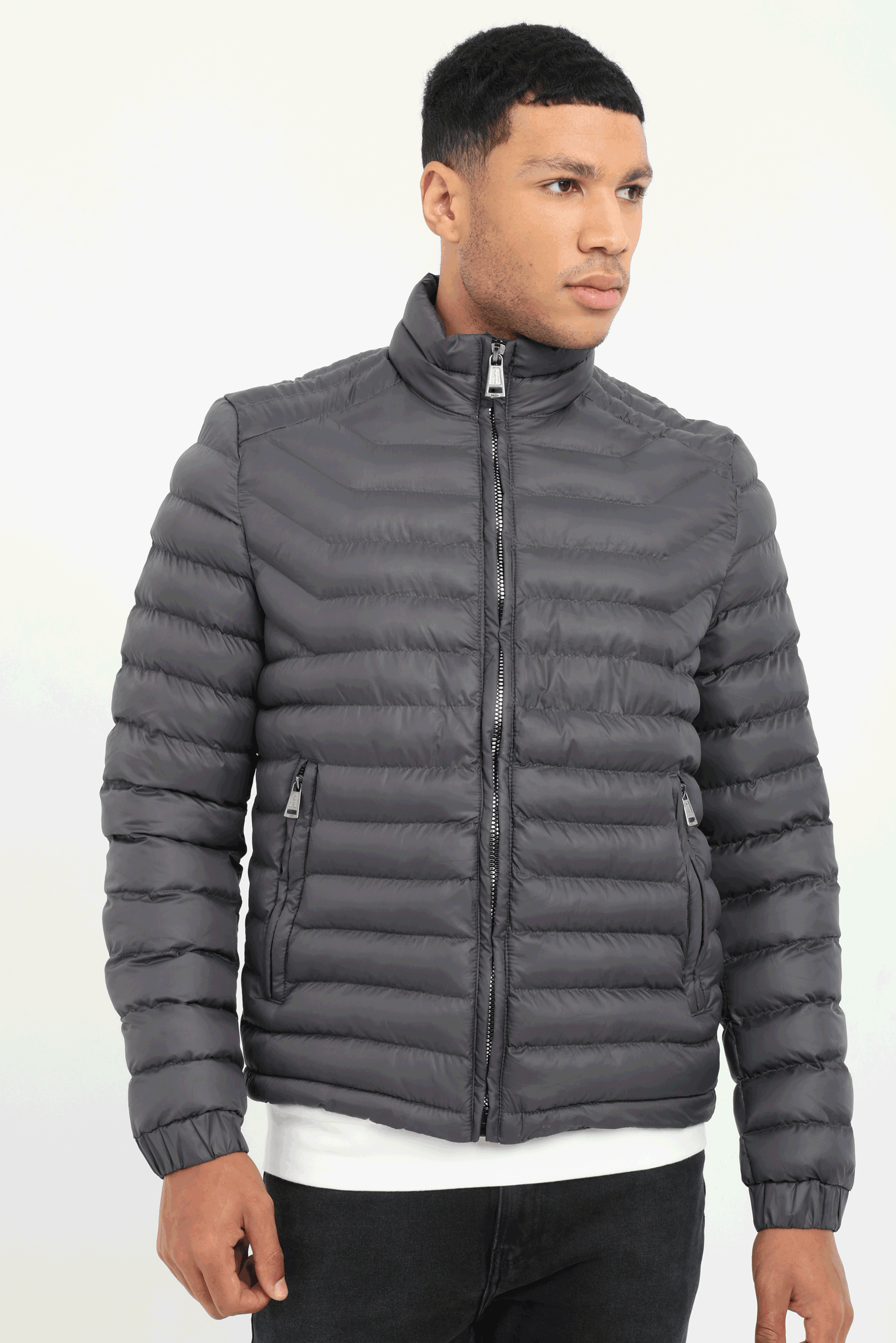 Antrasit   Kapitone Erkek Mont - Slim Fit