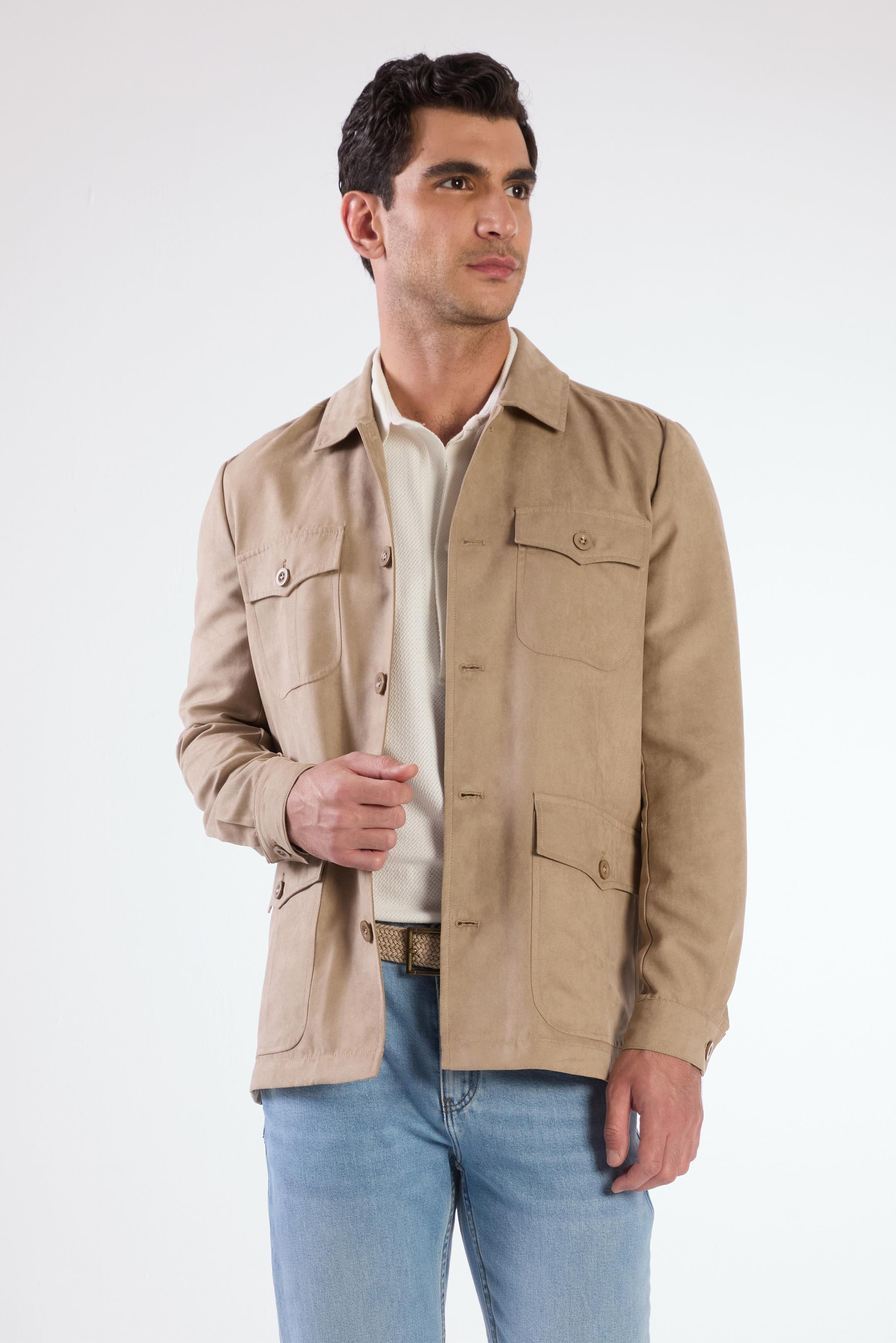 Bej Erkek Regular Fit Düz Klasik Yaka Süet Mont - 104736