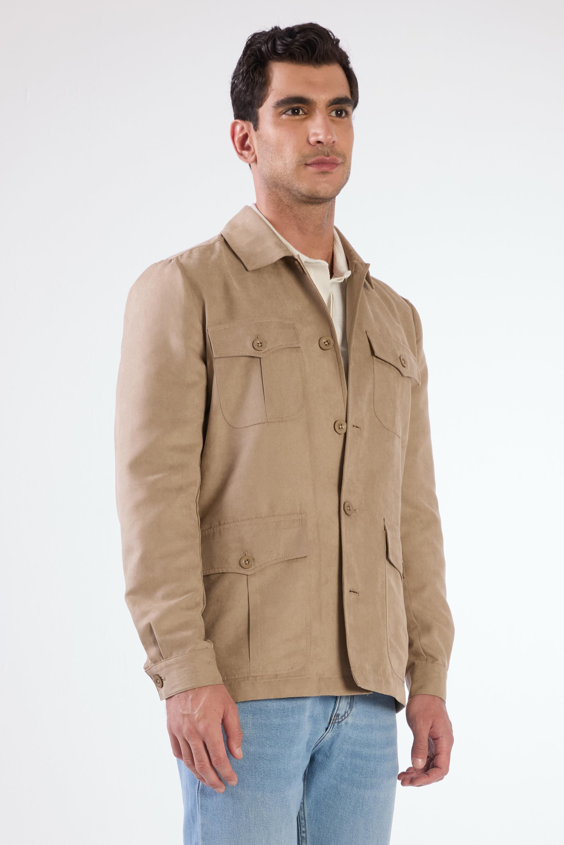 Bej Erkek Regular Fit Düz Klasik Yaka Süet Mont - 104736