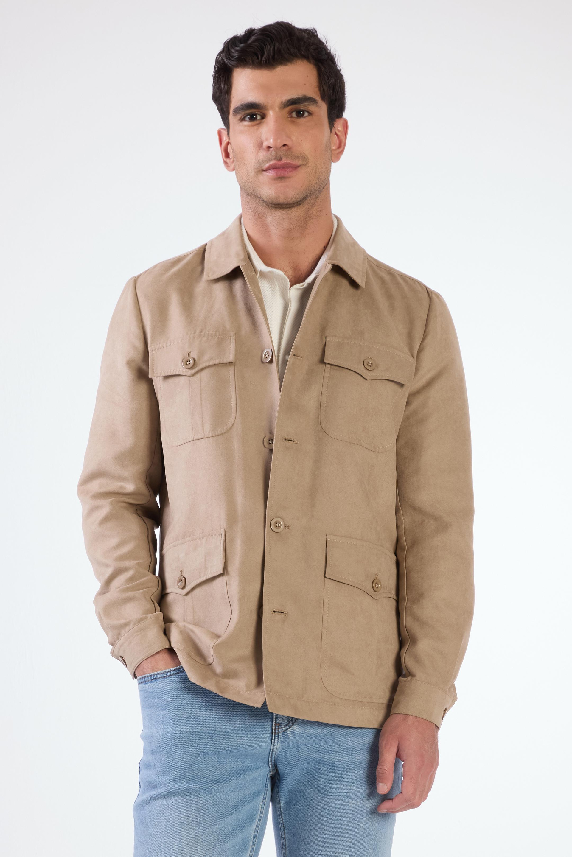 Bej Erkek Regular Fit Düz Klasik Yaka Süet Mont - 104736