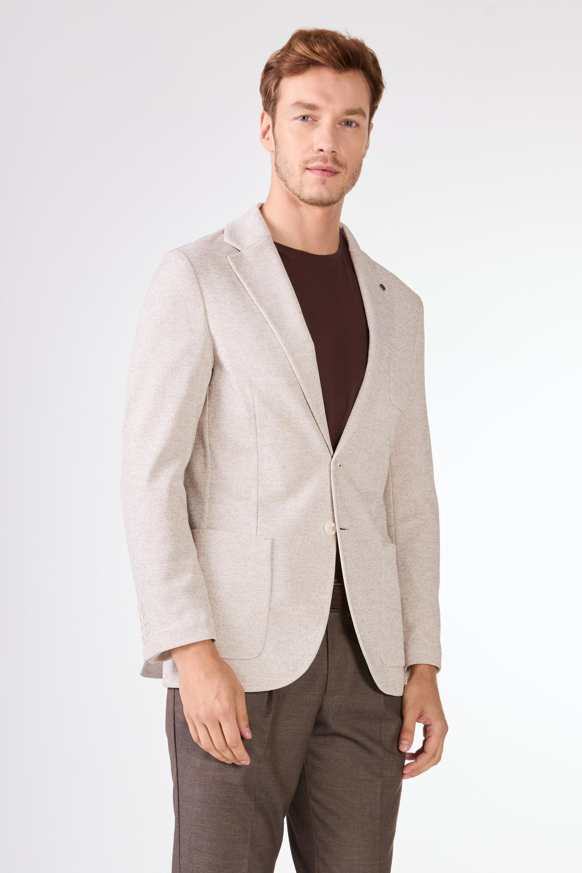 Bej Erkek Slim Fit Armürlü Mono Yaka Ceket - 104435