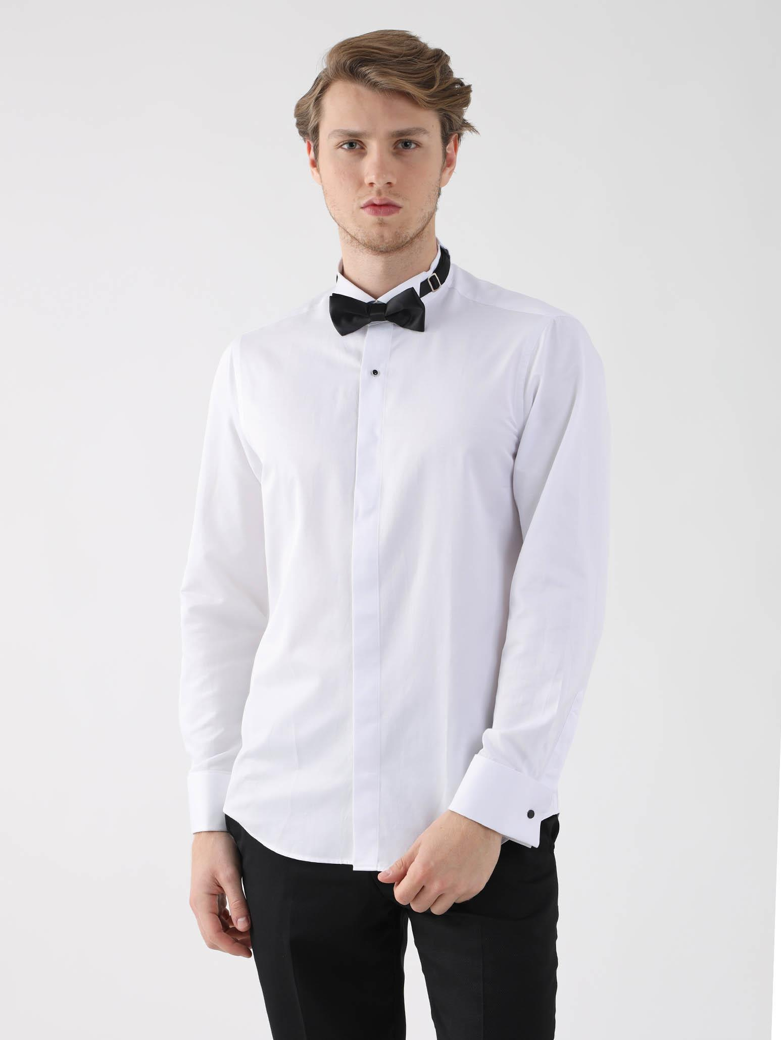 Beyaz Erkek Slim Fit Ata Yaka Gömlek