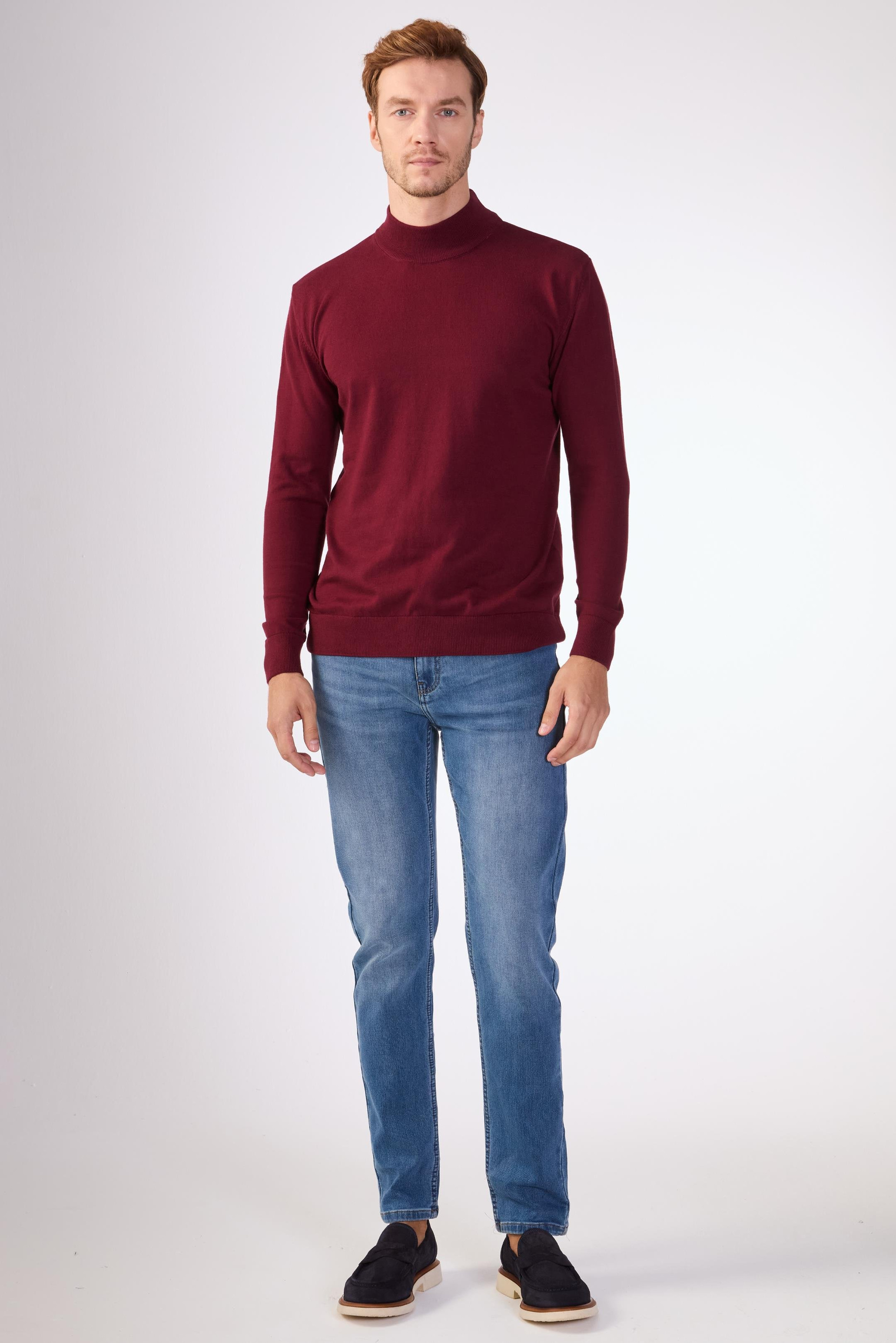 Bordo   Düz Erkek Triko - Slim Fit