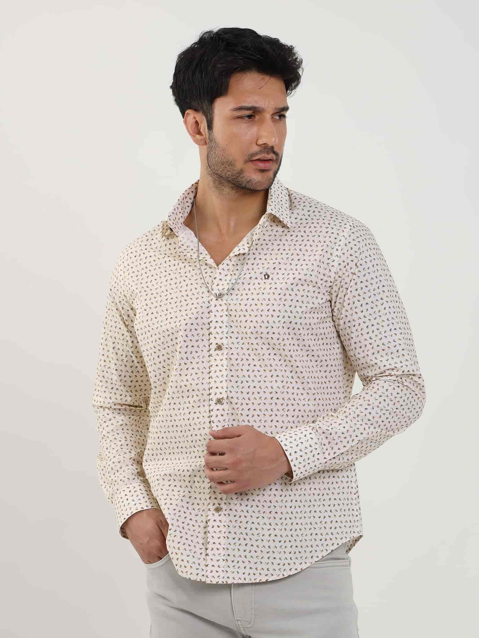 Dufy Bej Erkek Slim Fit Kareli Brent Yaka Uzun Kol Gömlek - 102409