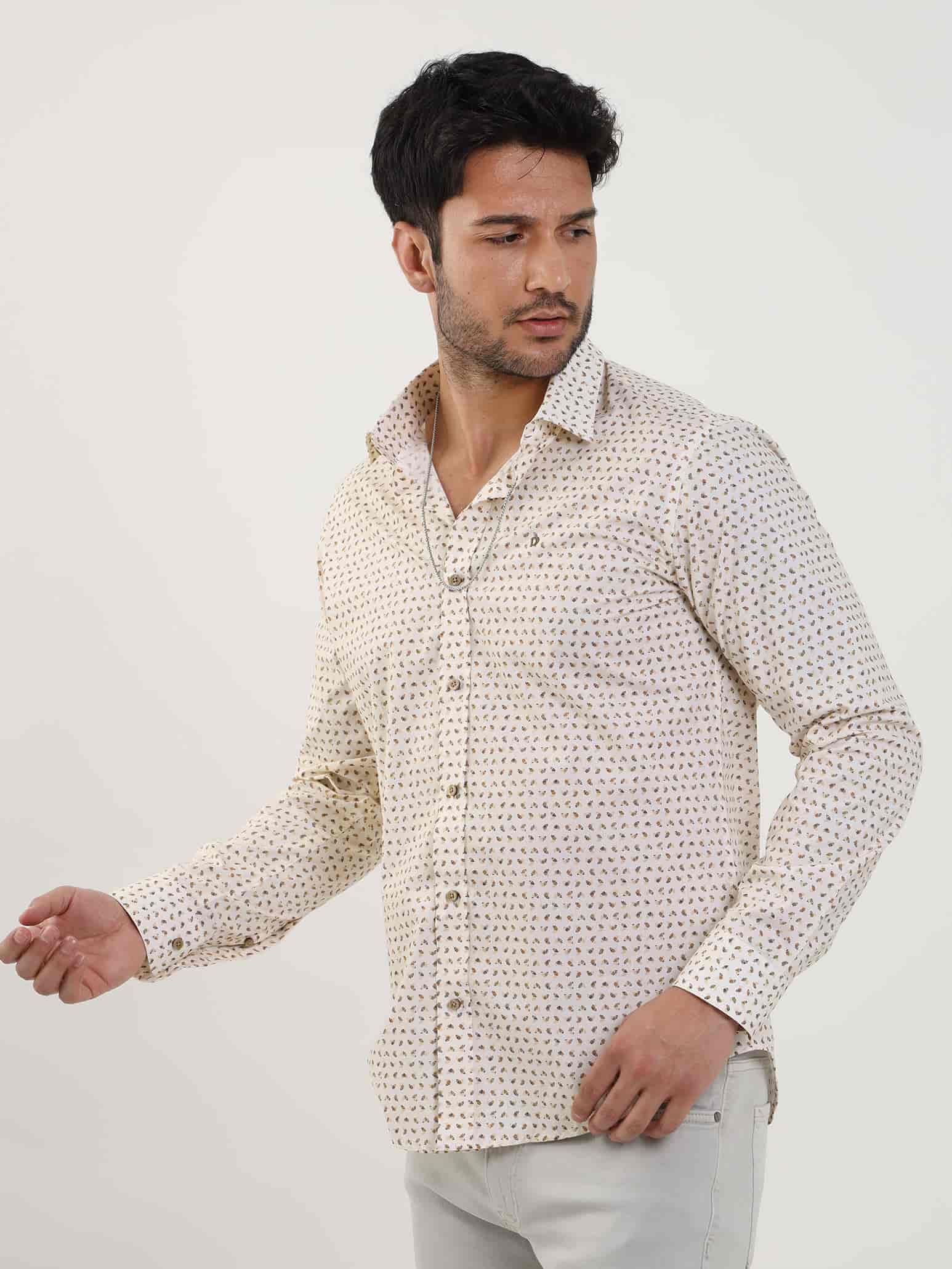 Dufy Bej Erkek Slim Fit Kareli Brent Yaka Uzun Kol Gömlek - 102409