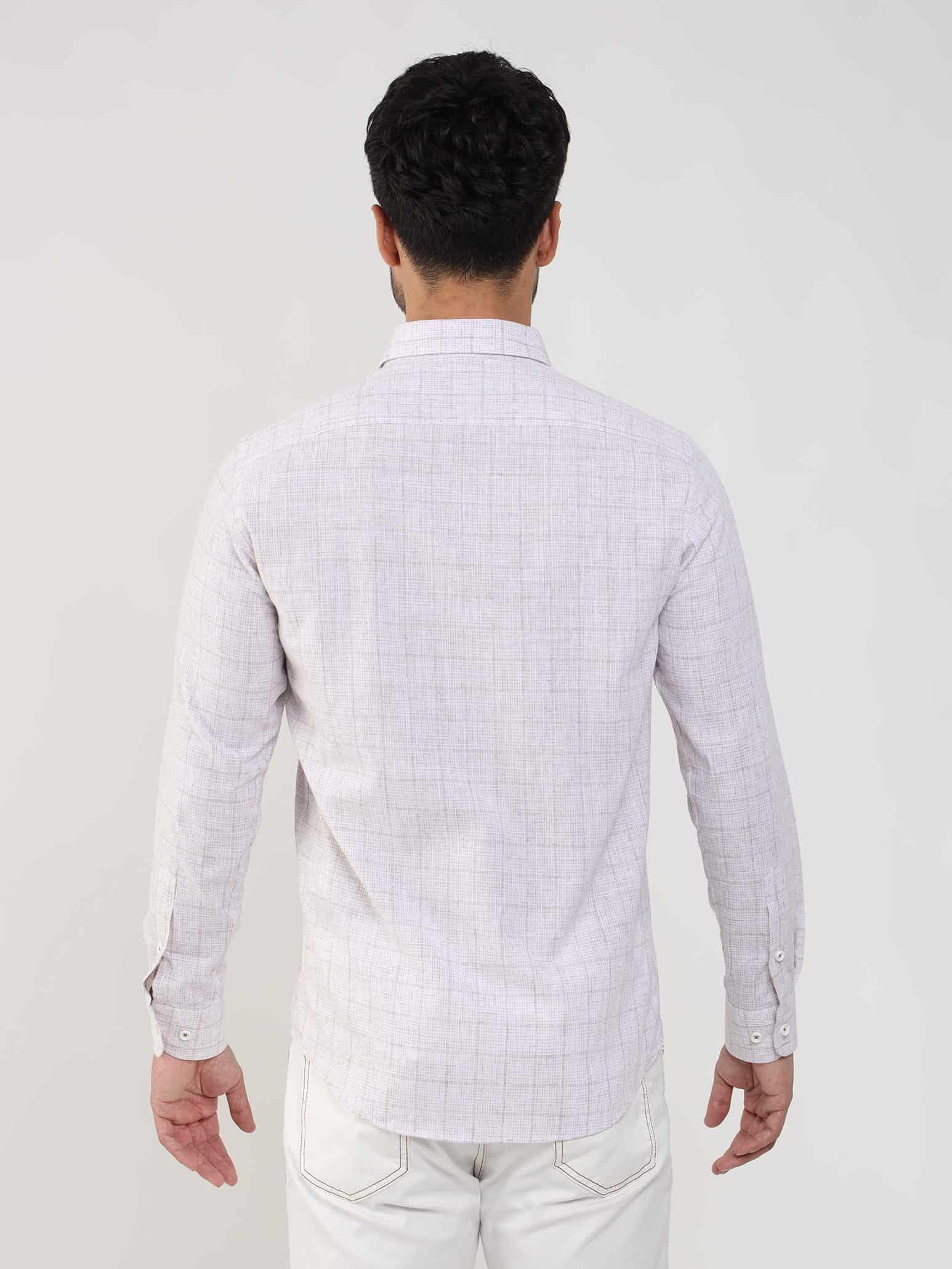 Dufy Bej Erkek Slim Fit Kareli Düğmeli Yaka Uzun Kol Gömlek - 104875