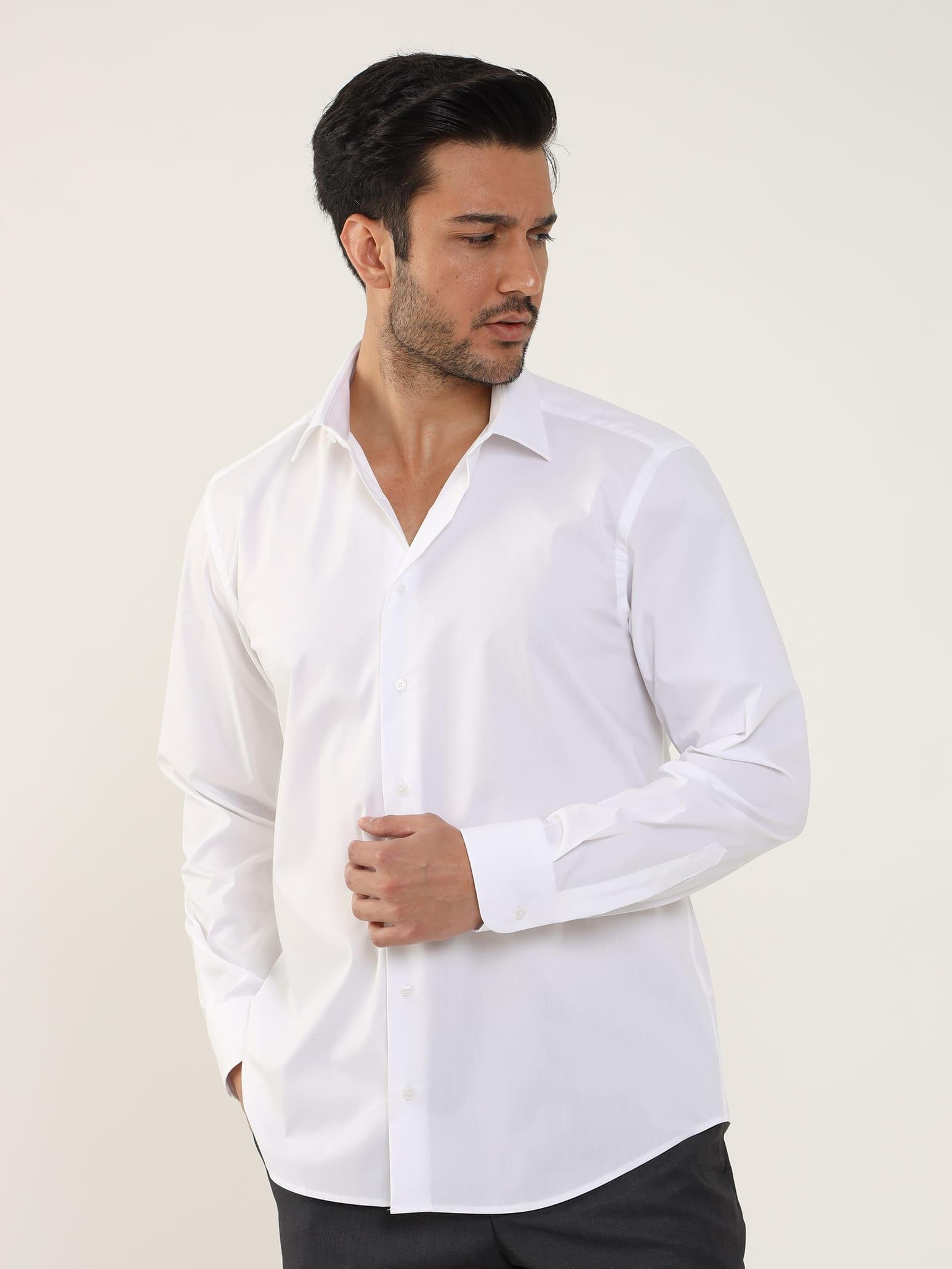 Dufy Beyaz Erkek Regular Fit Klasik  Uzun Kol Gömlek - 103124