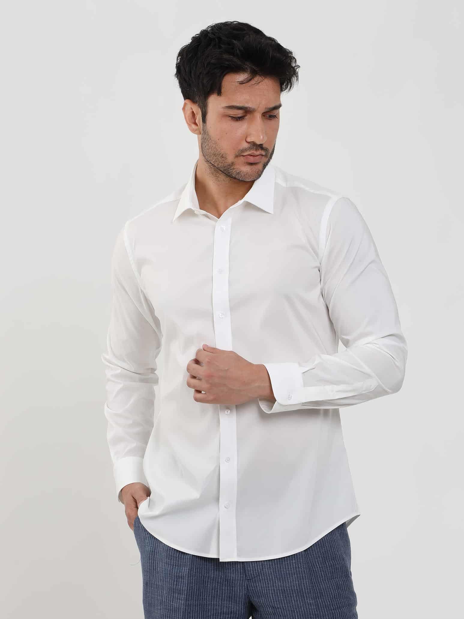 Dufy Beyaz Erkek Slim Fit Klasik  Uzun Kol Gömlek - 103119