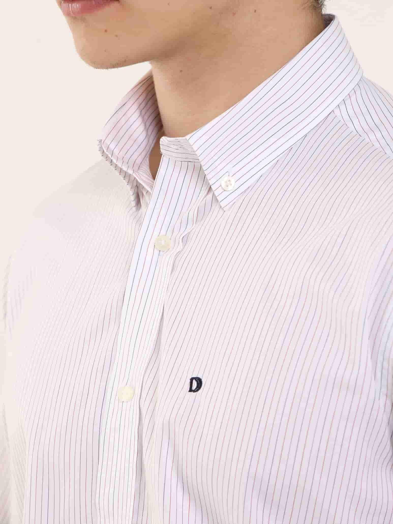 Dufy Bordo Erkek Regular Fit Çizgili Düğmeli Yaka Uzun Kol Gömlek - 97911