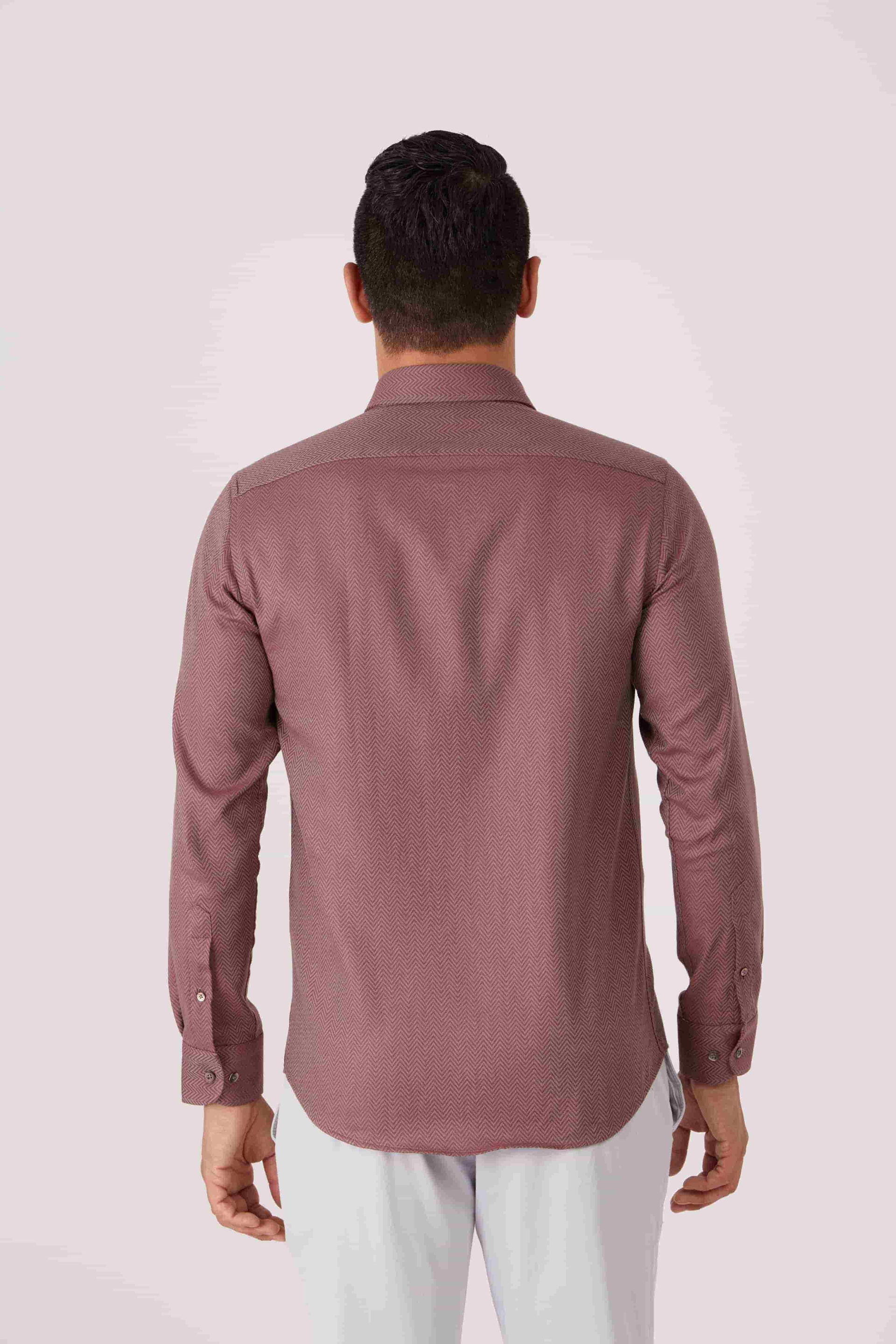 Dufy Bordo Erkek Slim Fit Desenli Brent Düğmeli Yaka Uzun Kol Gömlek - 86336