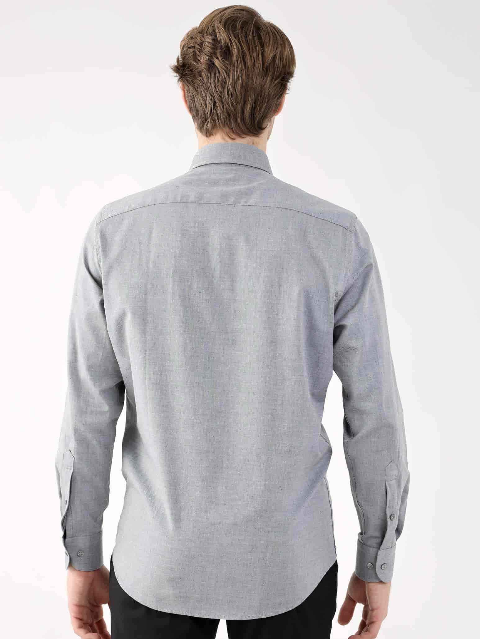 Dufy Gri Erkek Regular Fit Oxford Brent Düğmeli Yaka Uzun Kol Gömlek - 94872