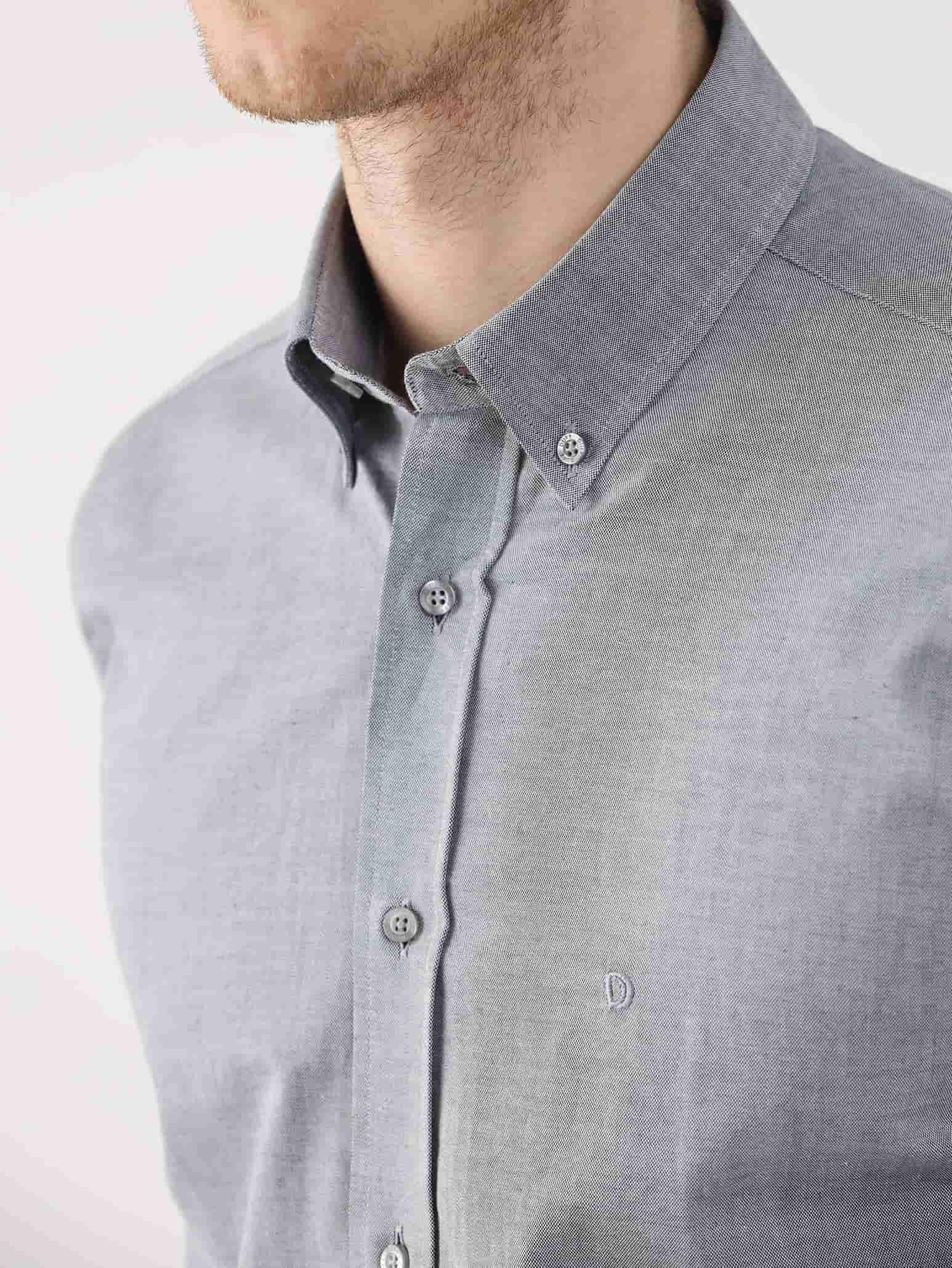 Dufy Gri Erkek Regular Fit Oxford Brent Düğmeli Yaka Uzun Kol Gömlek - 94872