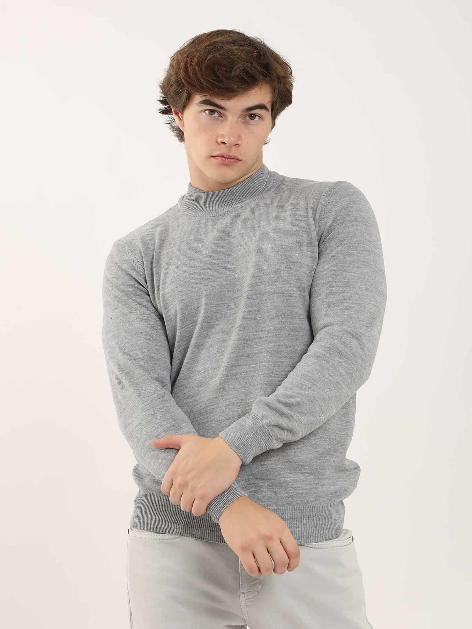 Dufy Gri Melanj Erkek Slim Fit Düz Klasik Yarım Balıkçı Yaka Kazak - 91112