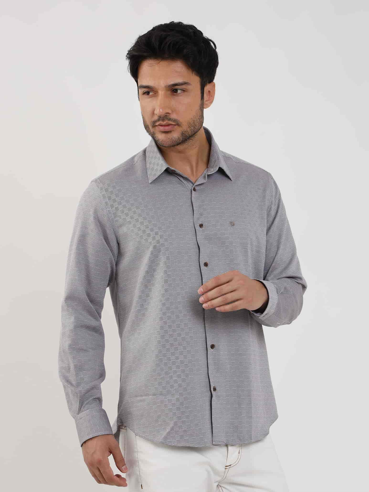 Dufy Kahverengi Erkek Regular Fit Armürlü Düğmeli Yaka Uzun Kol Gömlek - 99134