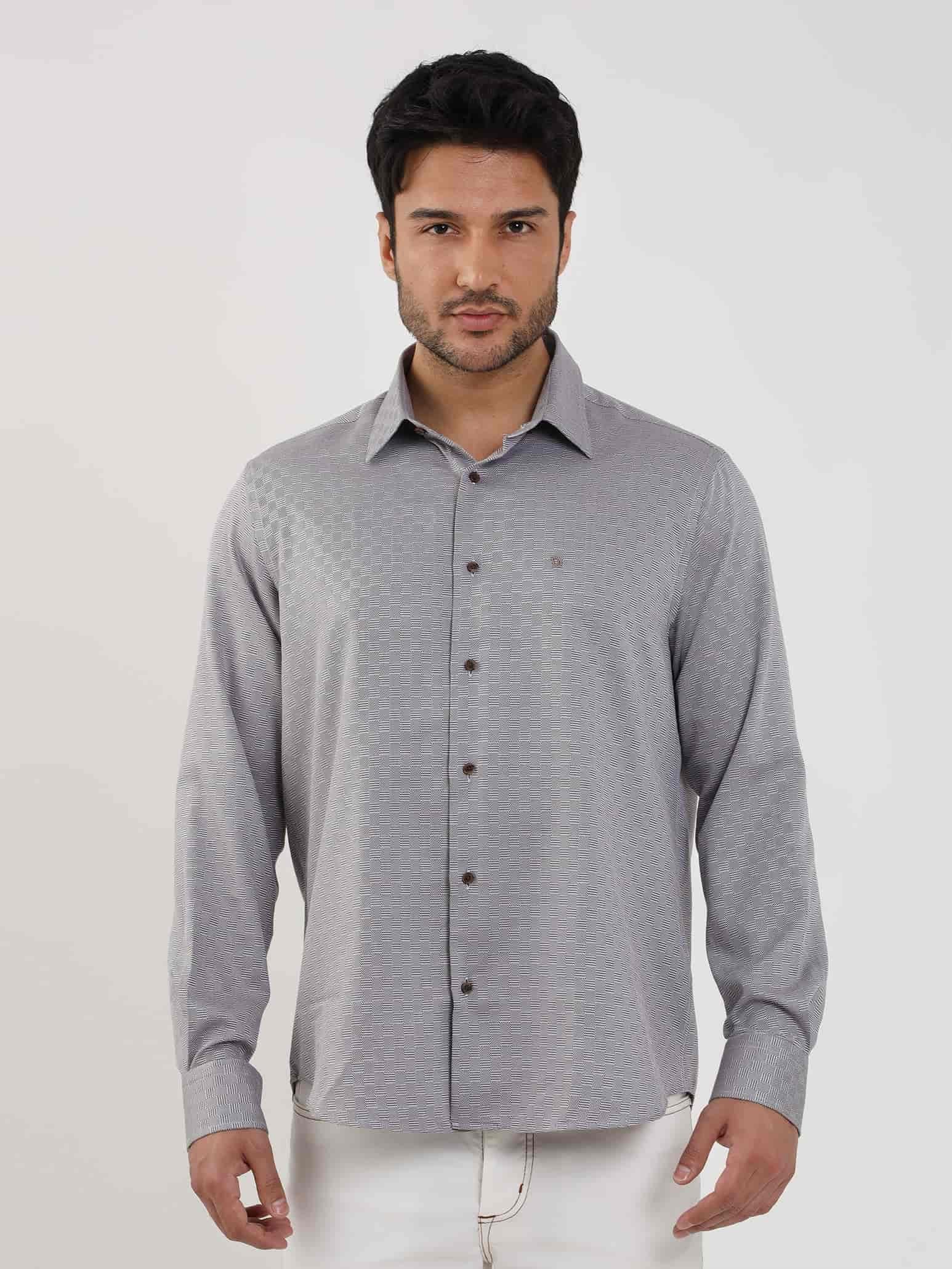 Dufy Kahverengi Erkek Regular Fit Armürlü Düğmeli Yaka Uzun Kol Gömlek - 99134