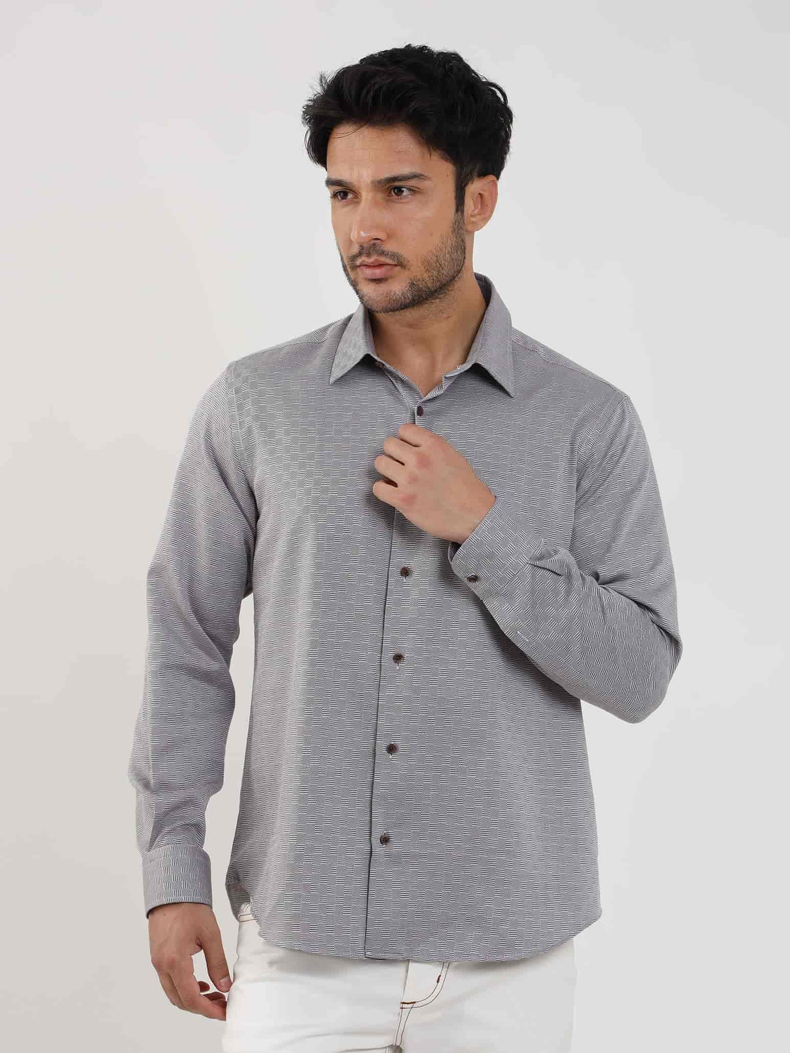 Dufy Kahverengi Erkek Regular Fit Armürlü Düğmeli Yaka Uzun Kol Gömlek - 99134