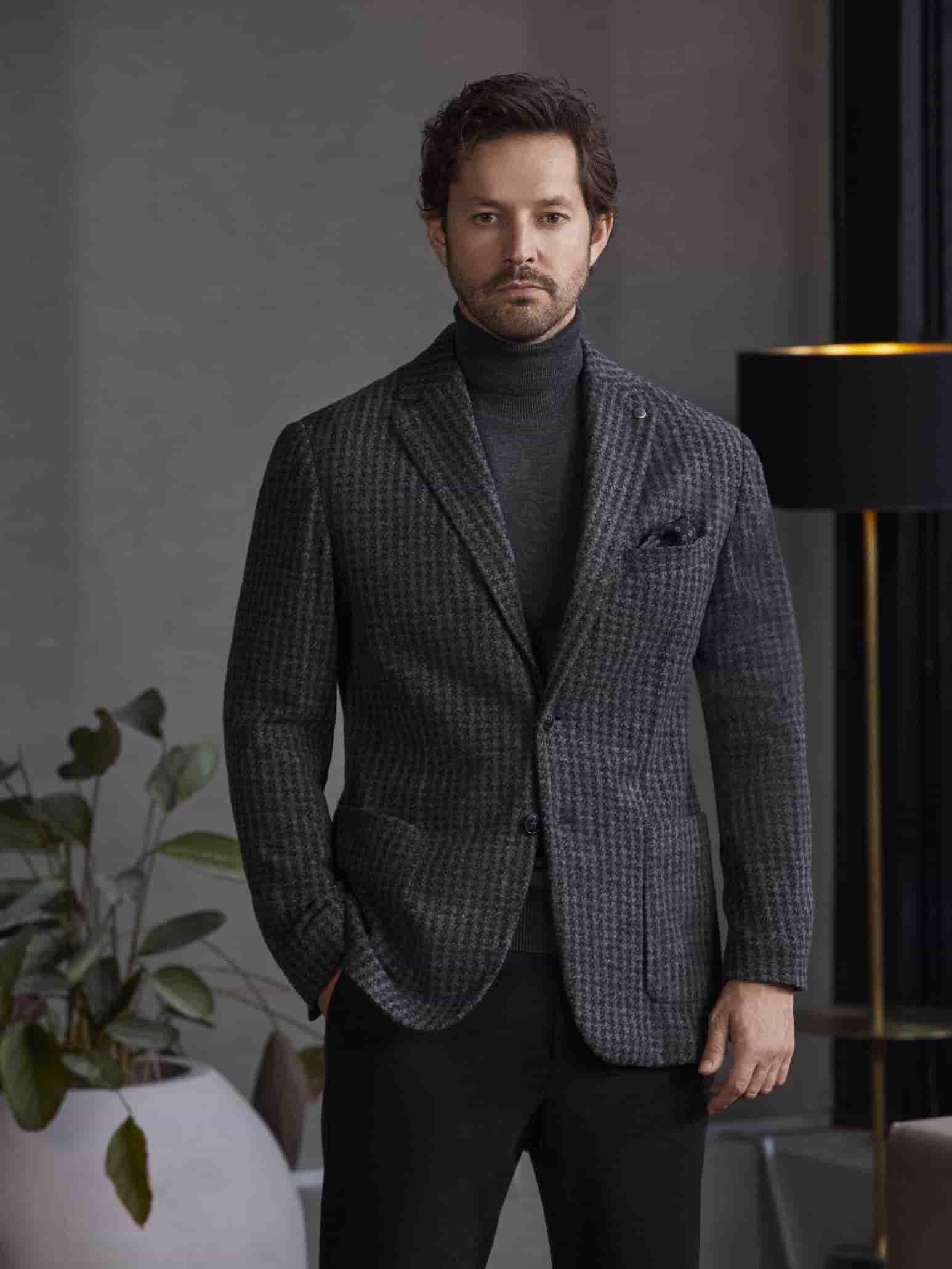 Dufy Koyu Gri Erkek Slim Fit Melanj Desenli Casual Mono Yaka Ceket - 97184