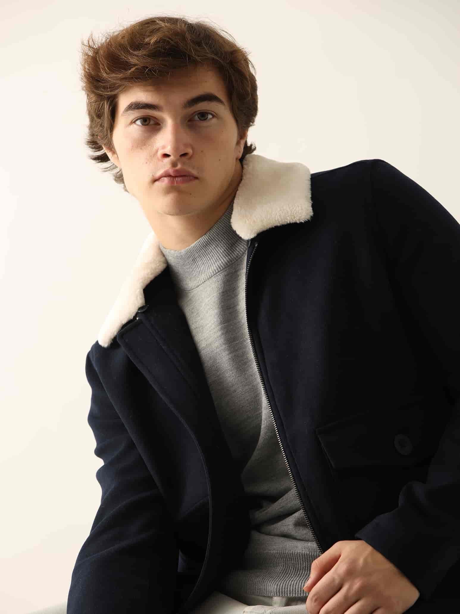 Dufy Lacivert Erkek Regular Fit Düz Klasik Kürklü Yaka Kaban - 97072