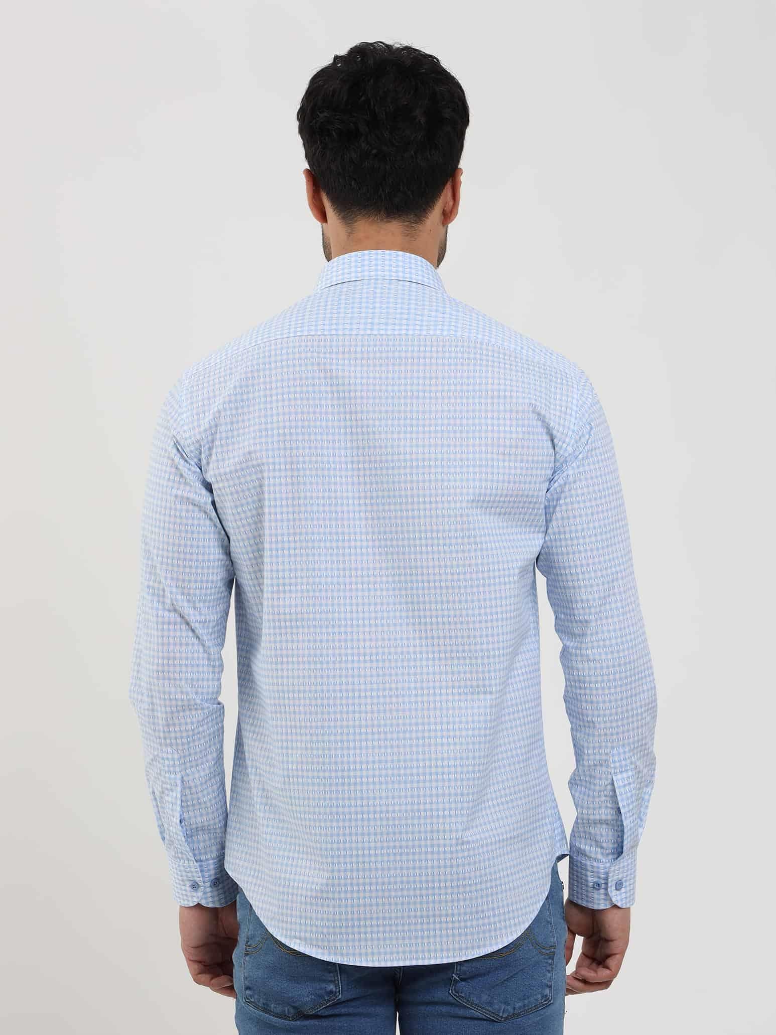 Dufy Mavi Erkek Slim Fit Kareli Brent Yaka Uzun Kol Gömlek - 102384