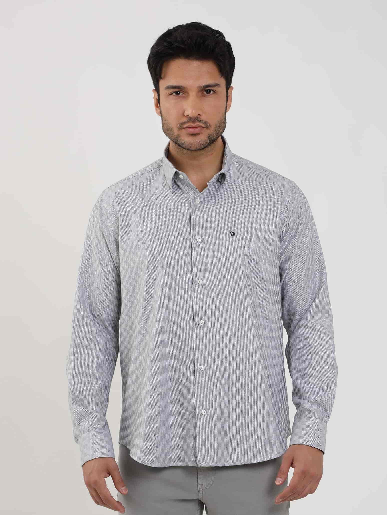 Dufy Siyah Erkek Regular Fit Desenli Düğmeli Yaka Uzun Kol Gömlek - 99474