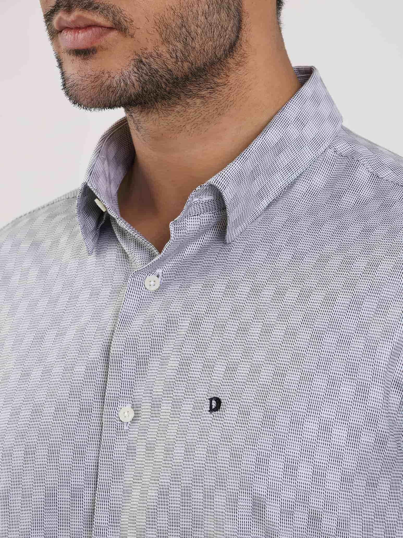 Dufy Siyah Erkek Regular Fit Desenli Düğmeli Yaka Uzun Kol Gömlek - 99474