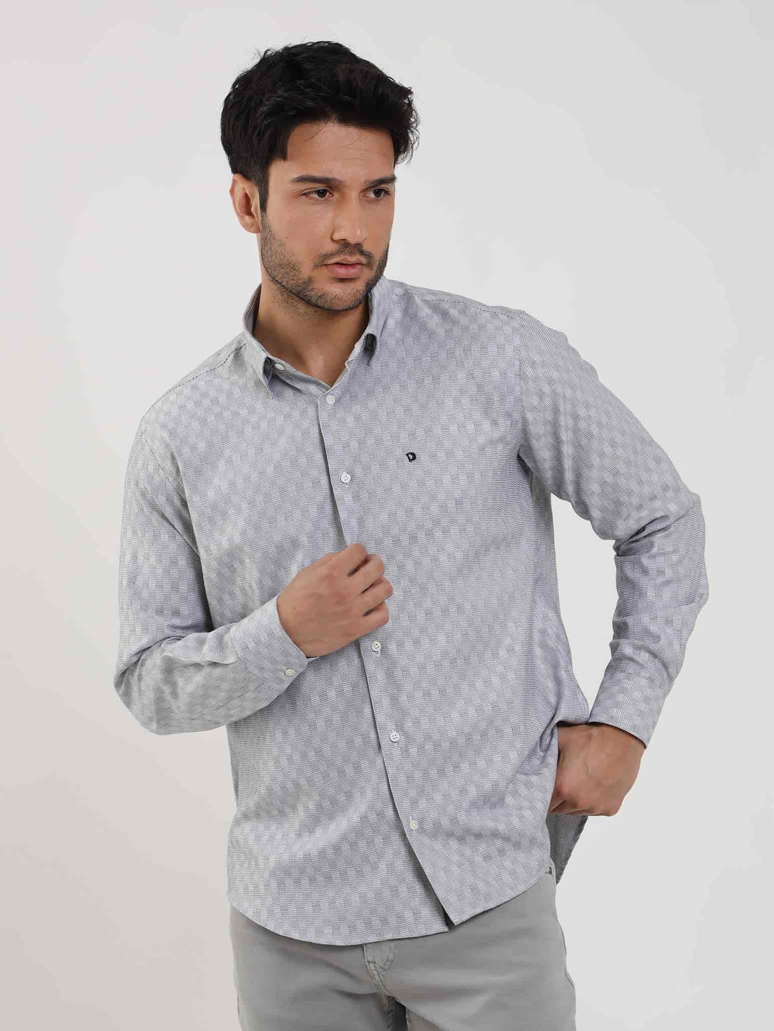 Dufy Siyah Erkek Regular Fit Desenli Düğmeli Yaka Uzun Kol Gömlek - 99474