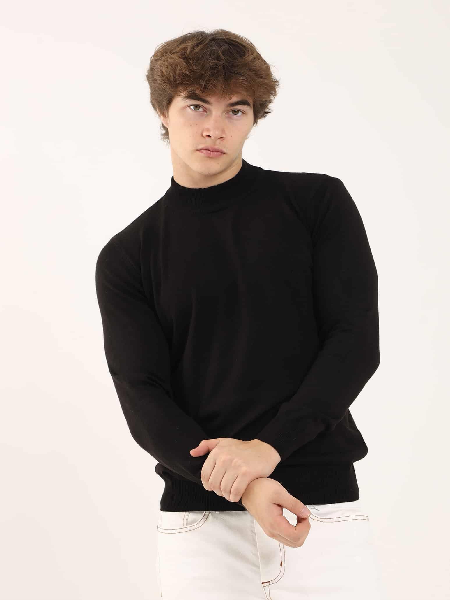 Dufy Siyah Erkek Slim Fit Düz Klasik Yarım Balıkçı Yaka Kazak - 91107