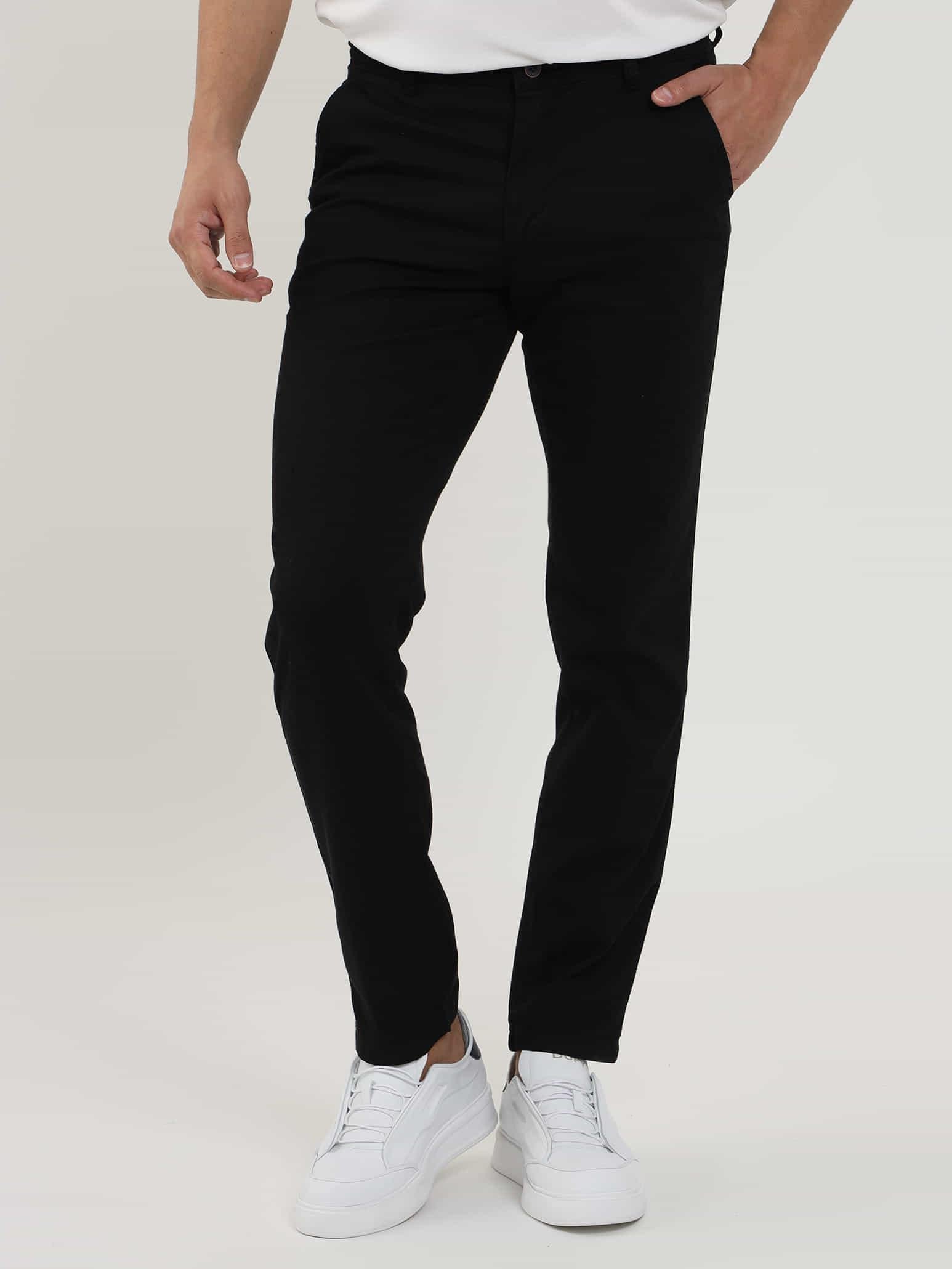 Dufy Siyah Erkek Slim Fit Petek Desenli Casual Pantolon - 103220