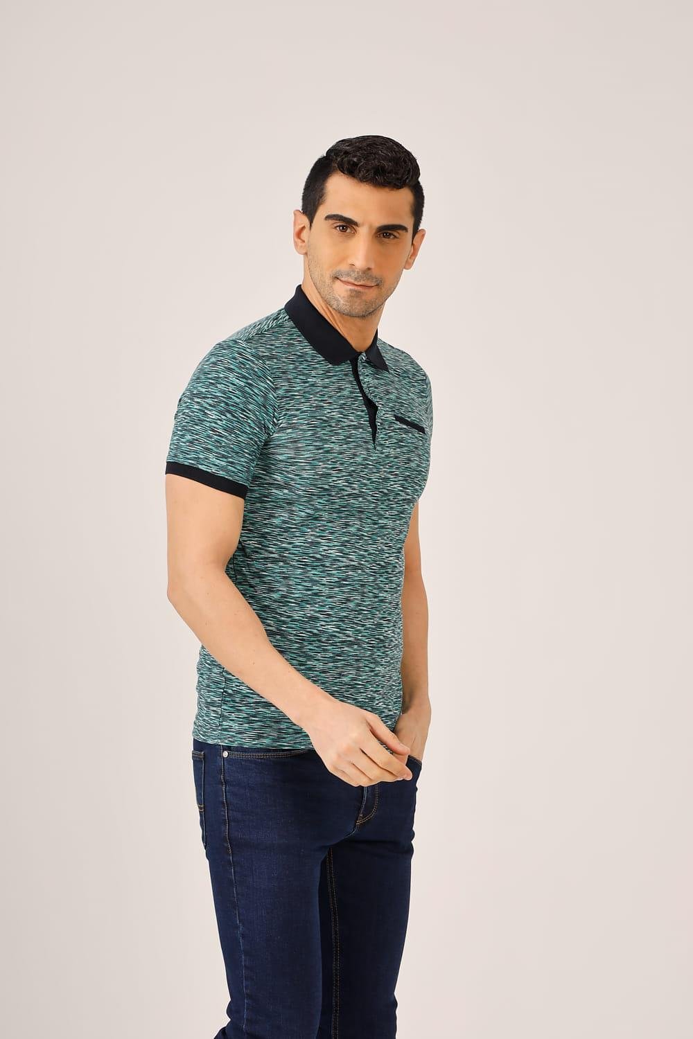Dufy Yeşil Erkek Regular Fit Desenli Polo Yaka Tshirt - 69991