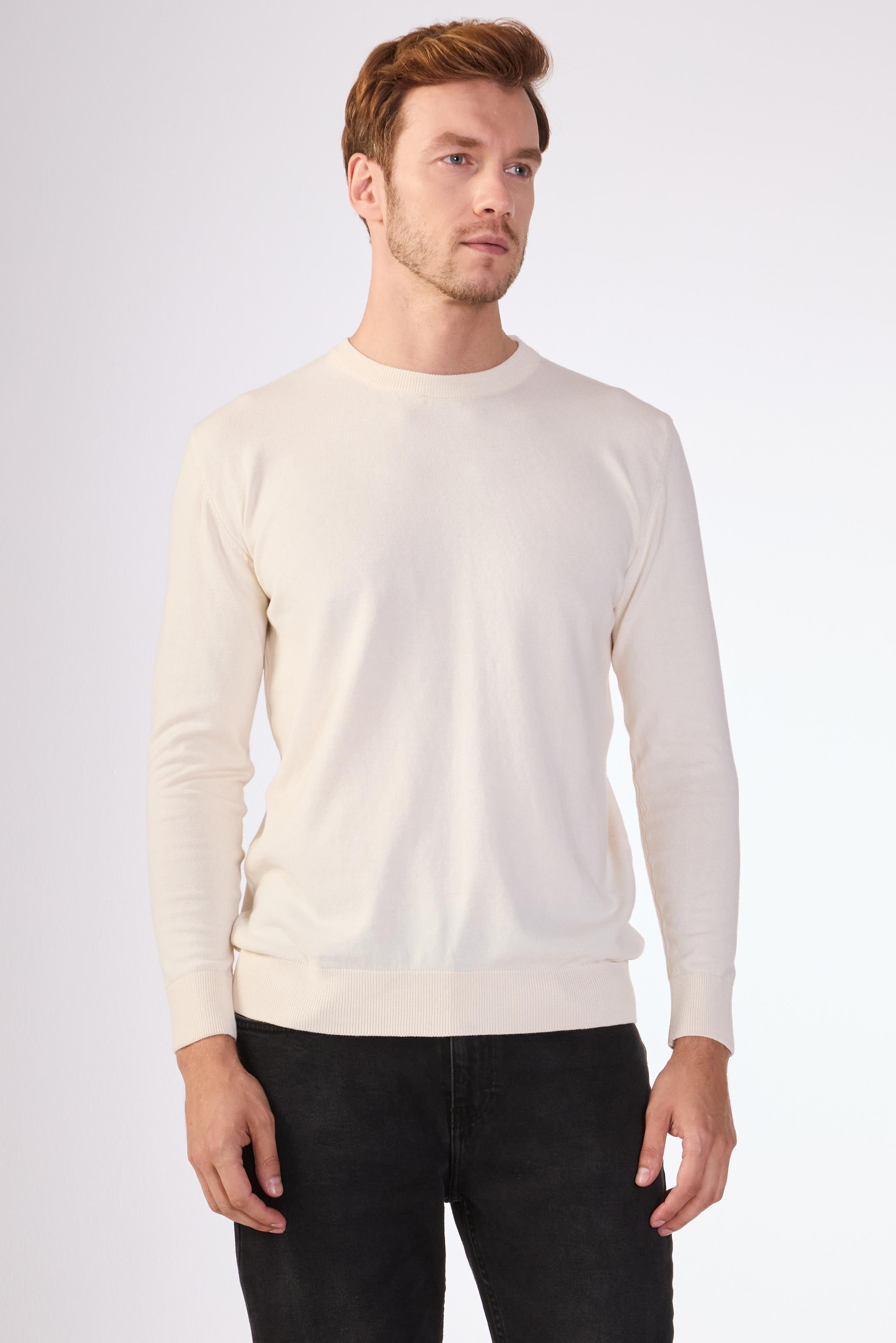 Ekru   Düz Erkek Triko - Slim Fit