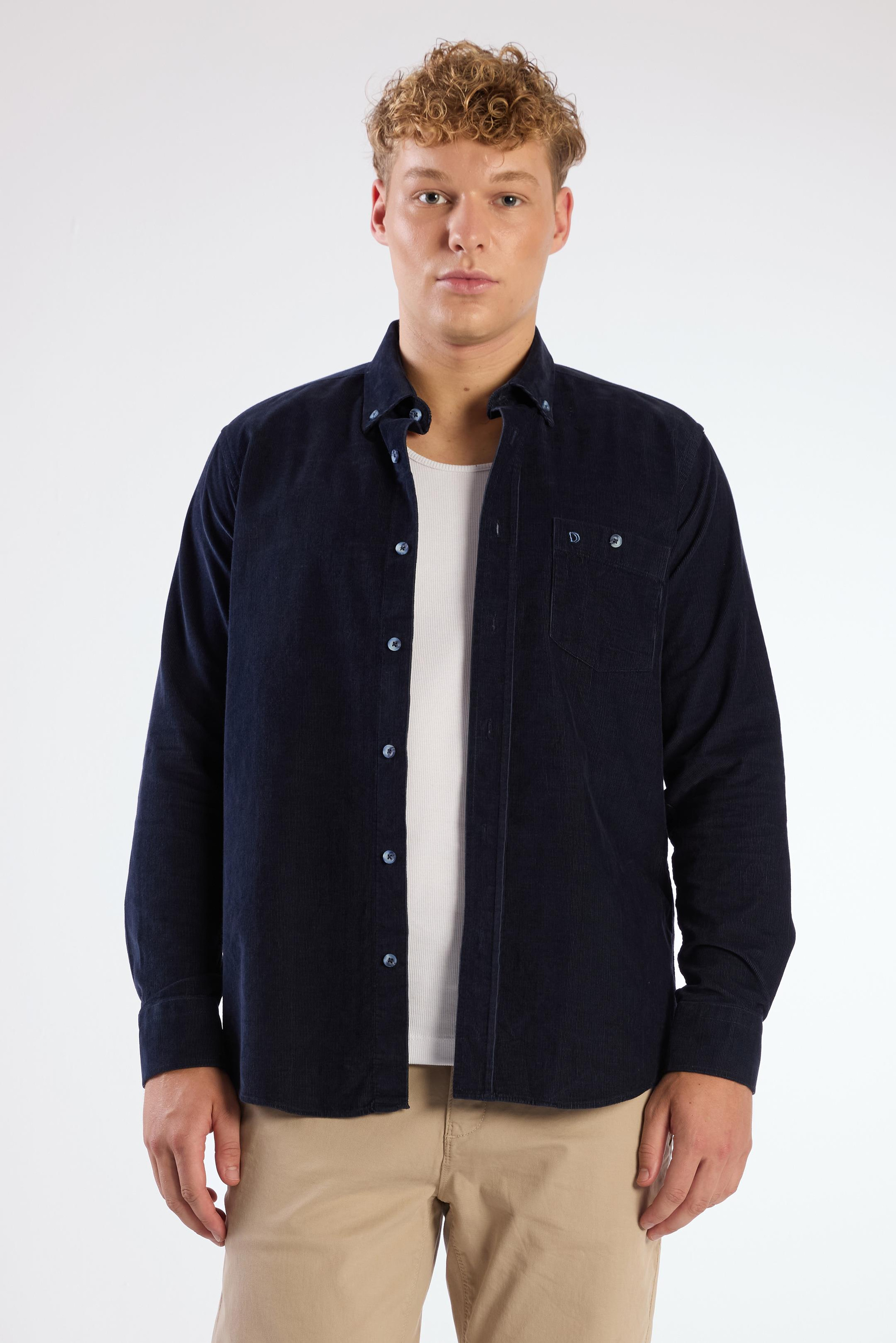 GECE LACİVERTİ   FİTİLLİ ERKEK GÖMLEK - REGULAR FIT