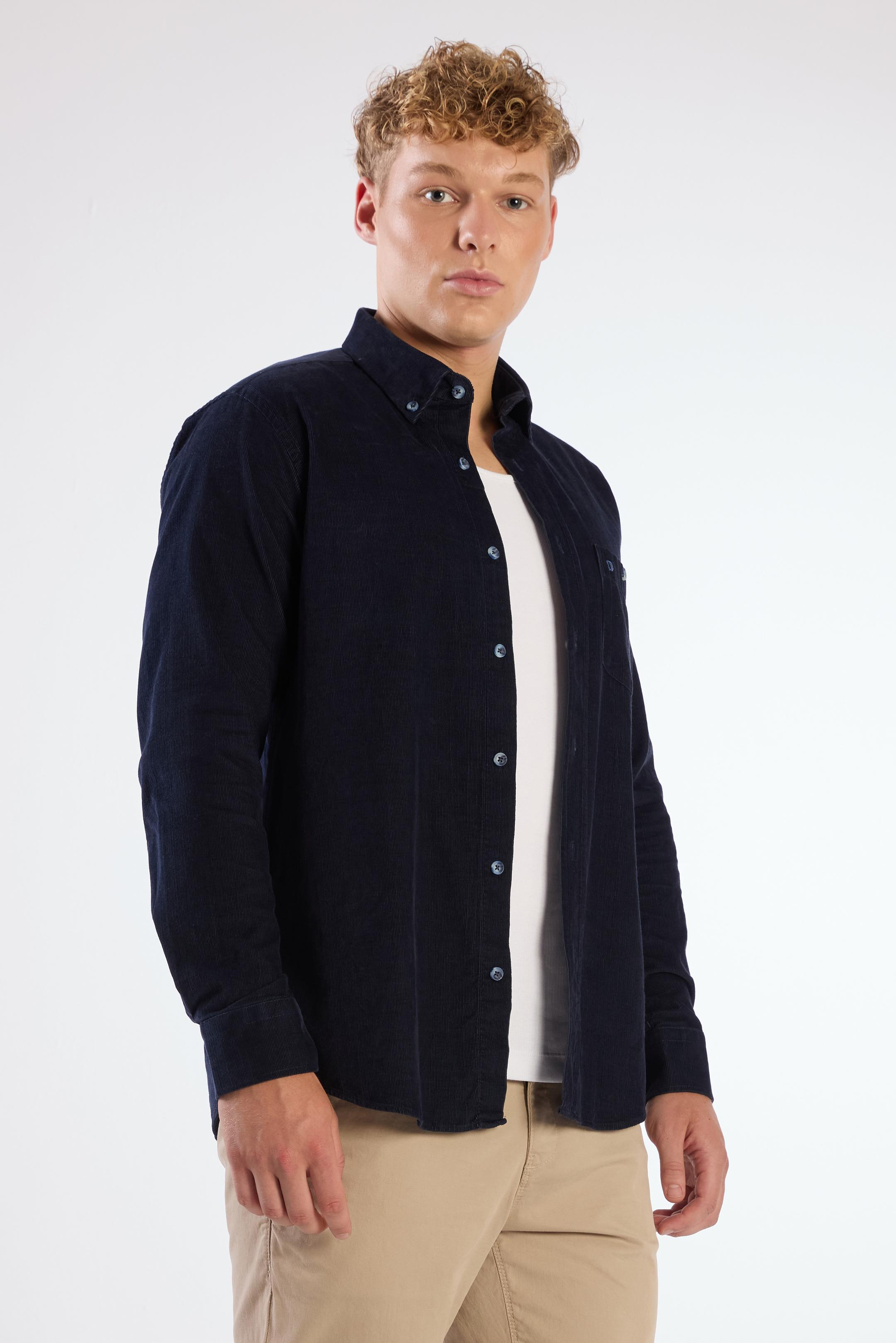 GECE LACİVERTİ   FİTİLLİ ERKEK GÖMLEK - REGULAR FIT