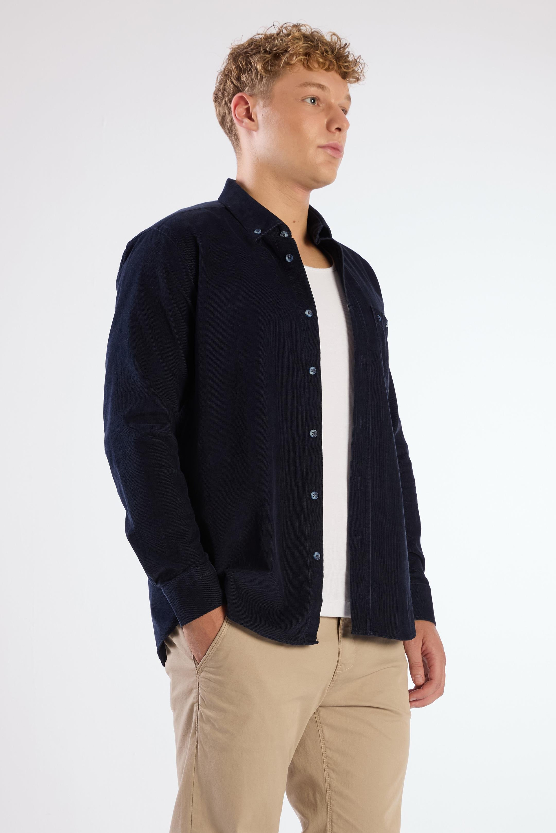 GECE LACİVERTİ   FİTİLLİ ERKEK GÖMLEK - REGULAR FIT