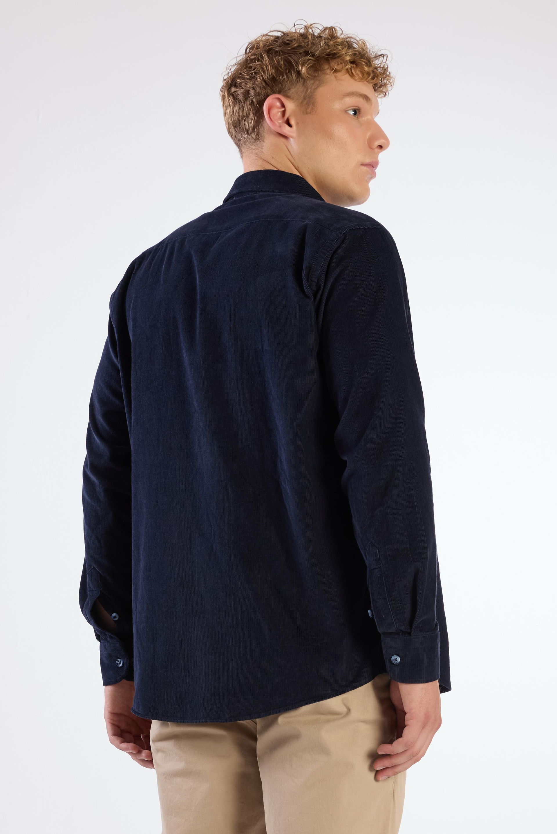 GECE LACİVERTİ   FİTİLLİ ERKEK GÖMLEK - REGULAR FIT