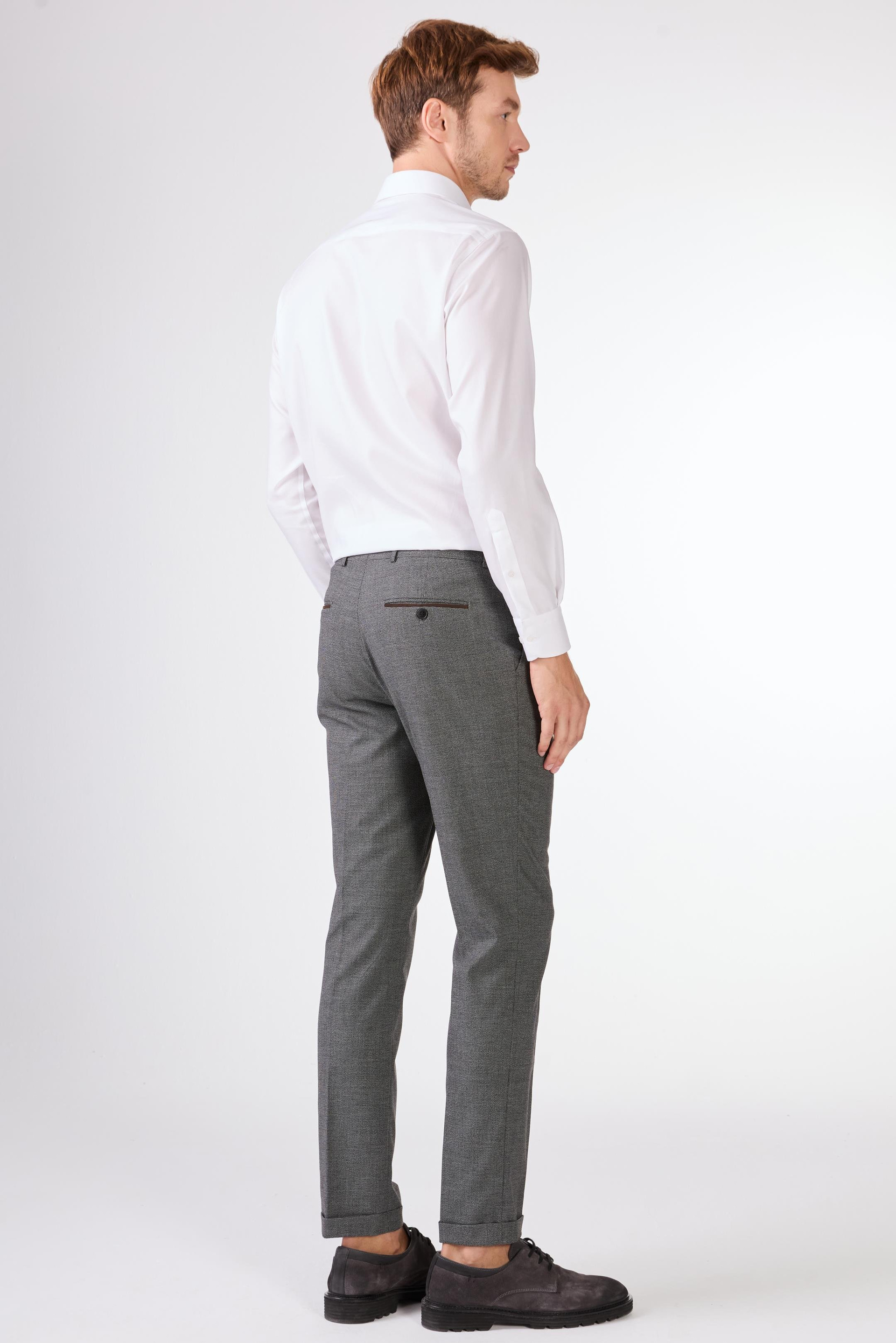 Gri Erkek Slim Fit Melanj Desenli Klasik Pantolon - 97669