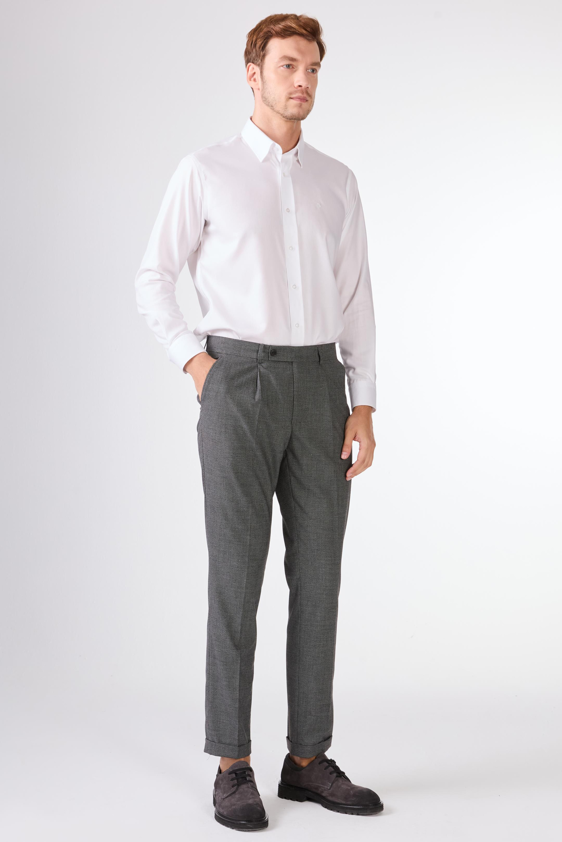 Gri Erkek Slim Fit Melanj Desenli Klasik Pantolon - 97669