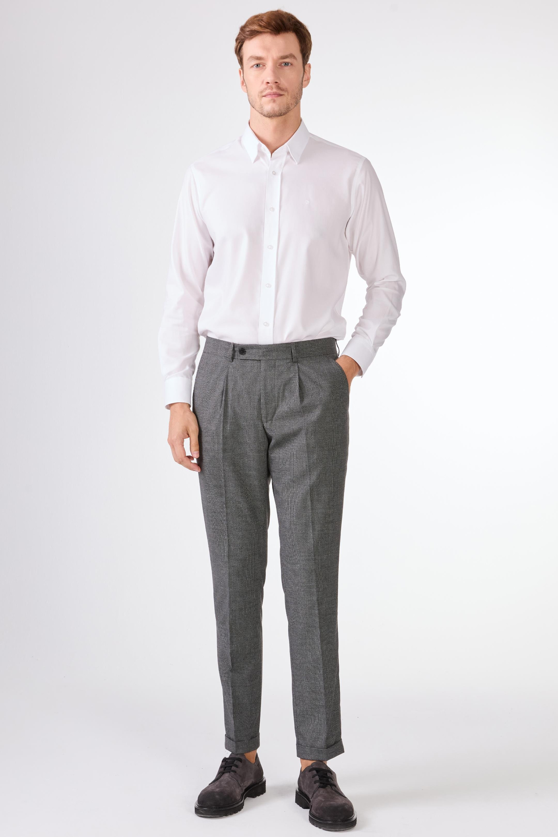 Gri Erkek Slim Fit Melanj Desenli Klasik Pantolon - 97669