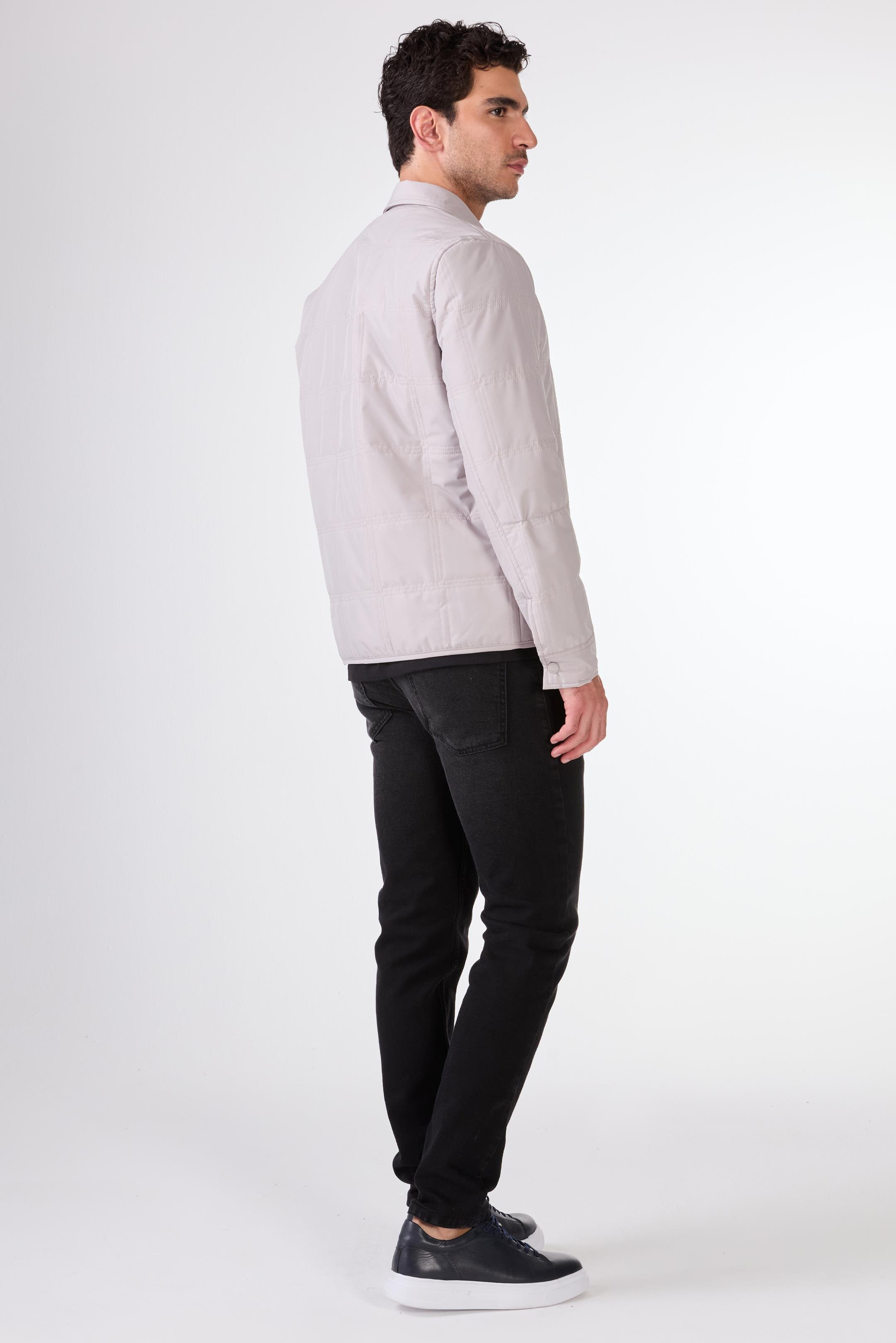 Gri   Kapitone Erkek Mont - Slim Fit