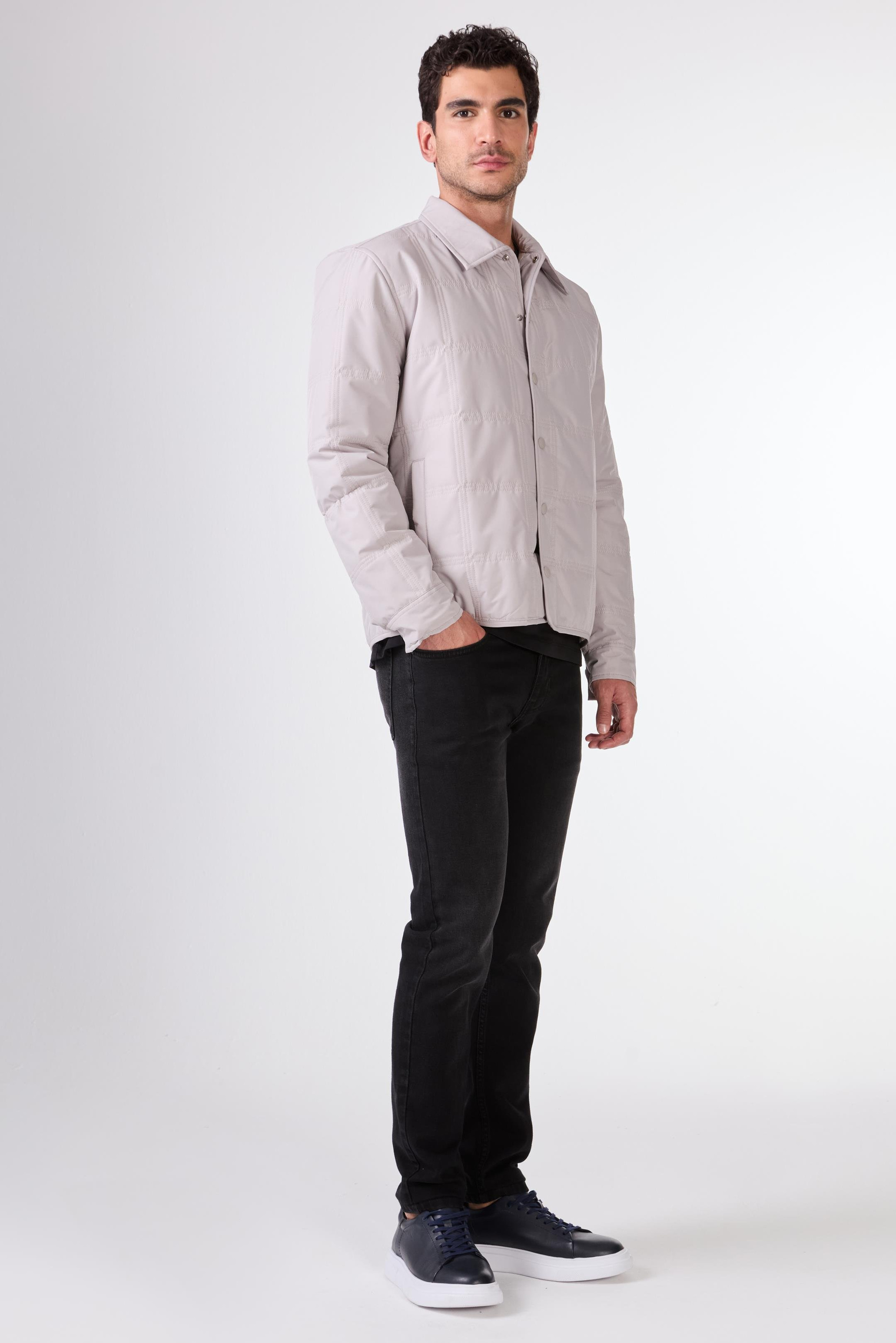 Gri   Kapitone Erkek Mont - Slim Fit