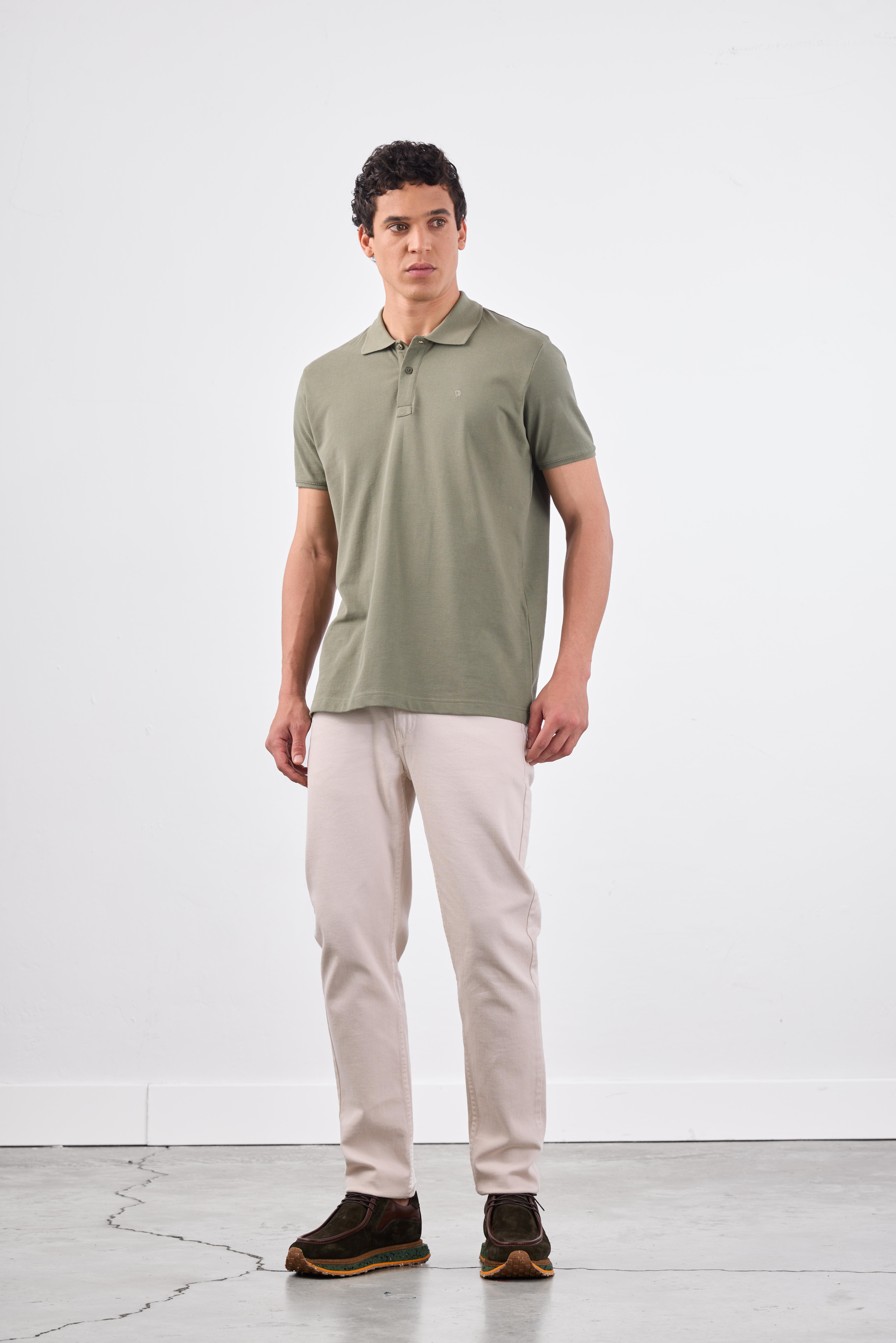 Haki   Düz Erkek T-Shirt - Slim Fit