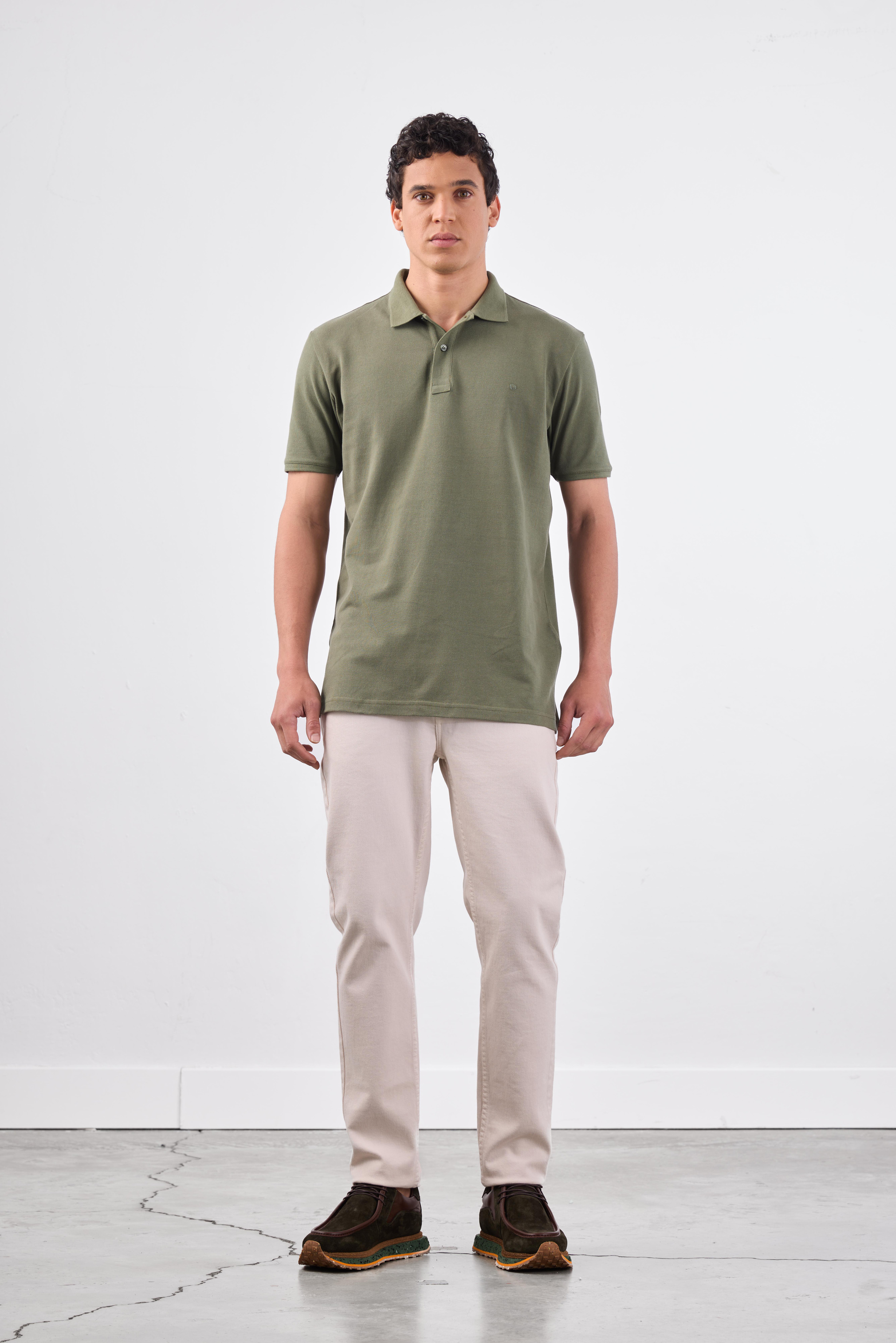 Haki   Düz Erkek T-Shirt - Slim Fit