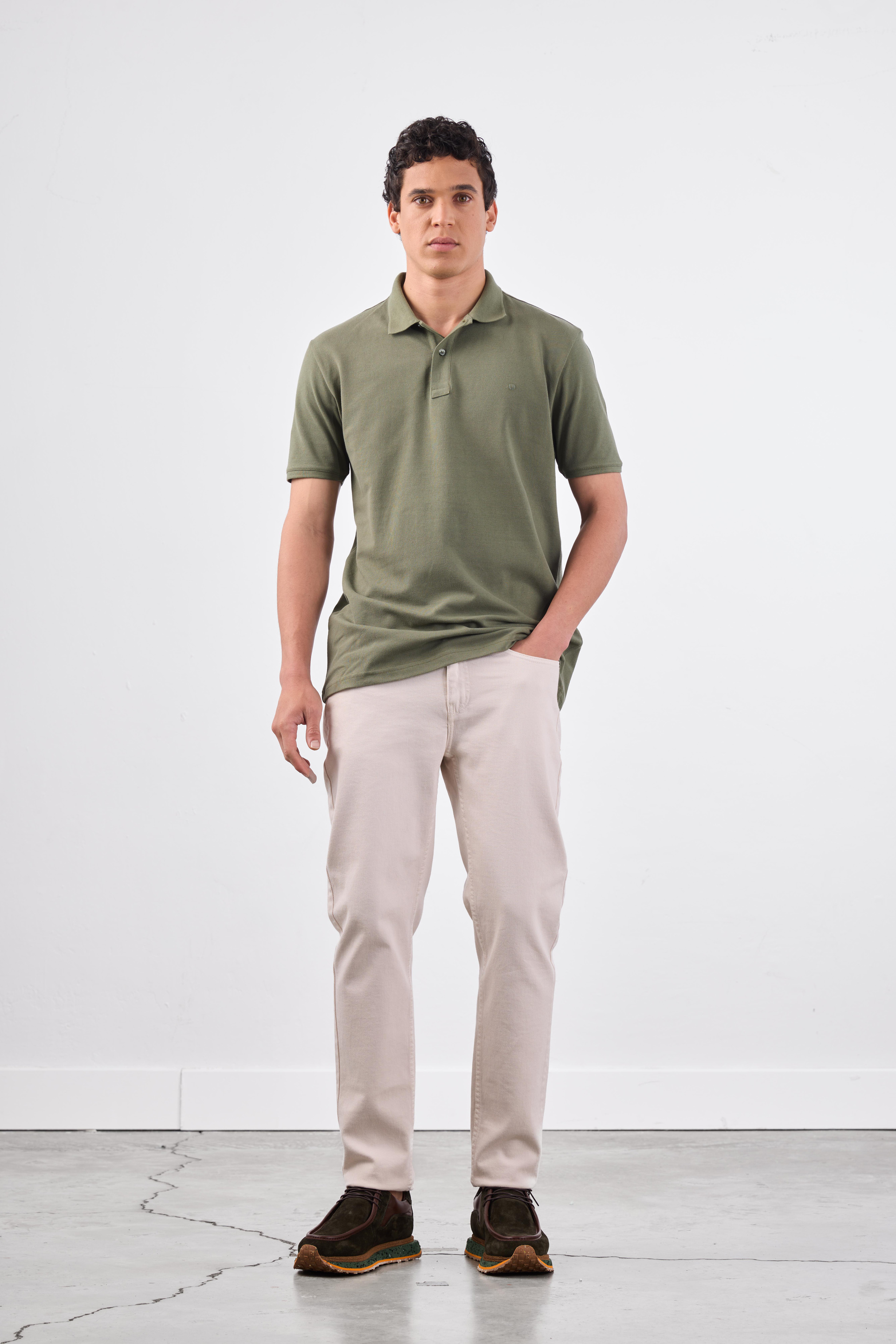 Haki   Düz Erkek T-Shirt - Slim Fit