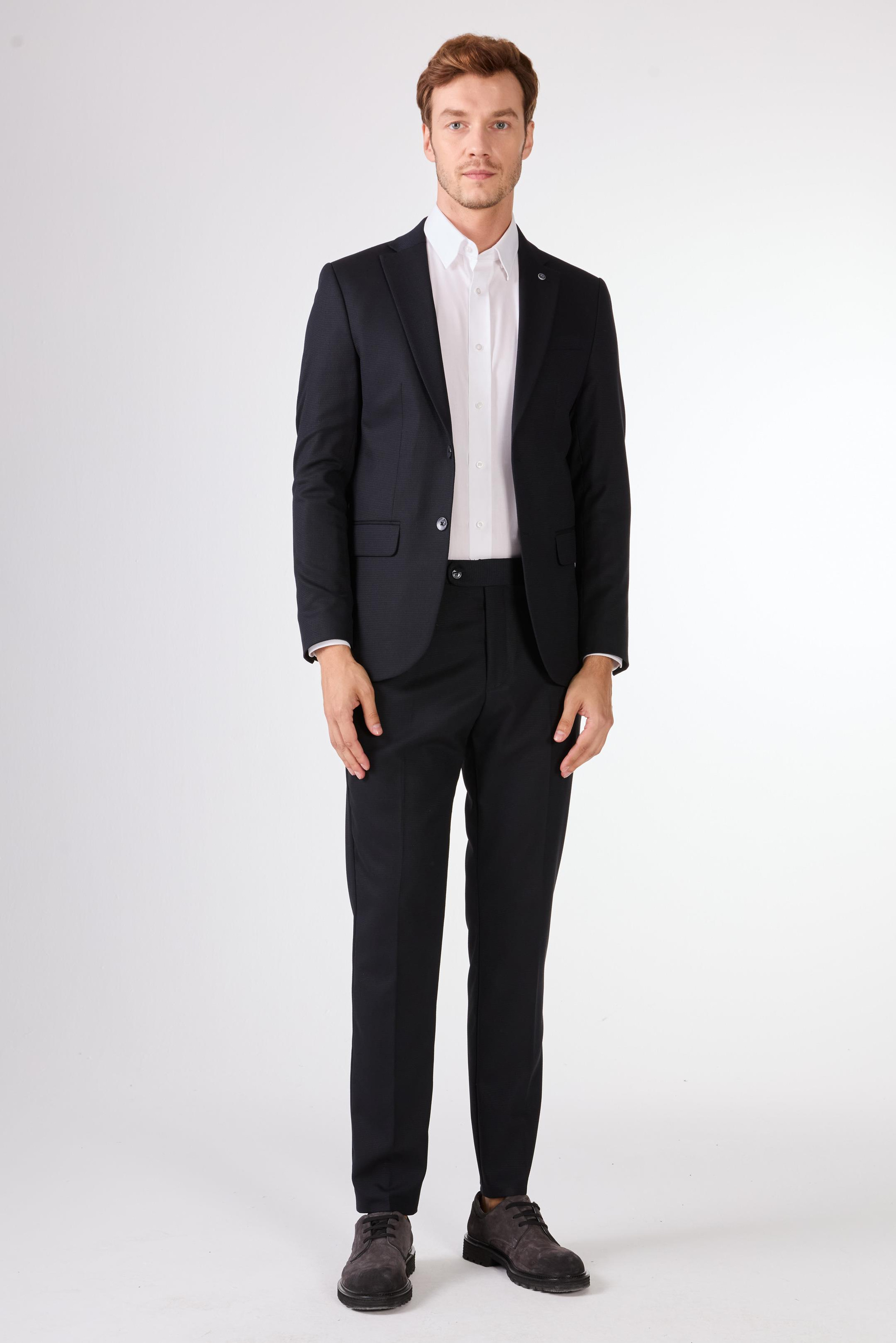 K.LACİVERT ARMÜR ARMÜRLÜ TAKIM ELBİSE - SLIM FIT