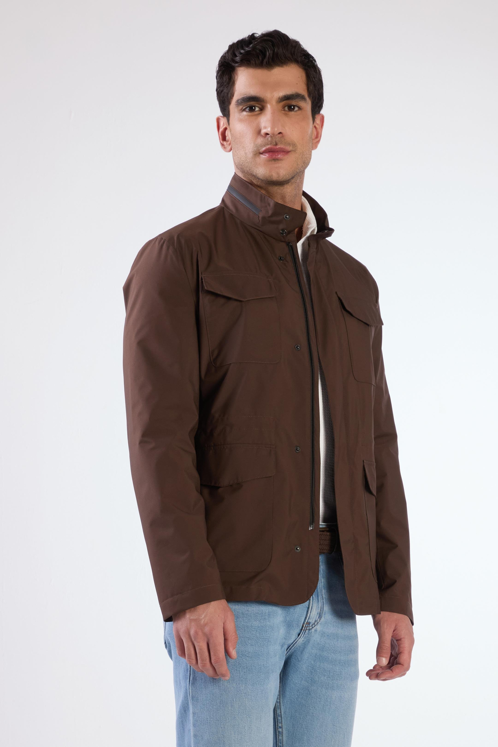 Kahverengi Erkek Regular Fit Düz Hakim Yaka Safari Mont - 104374